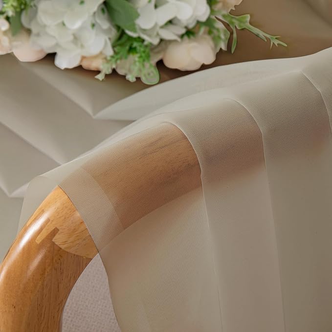 Lecloud Taupe Sheer Curtains 54 Inch Length 2 Panels Set, Balance Light & Privacy Solid Voile Curtains for Living Room Bedroom, Dual Rod Pockets Cafe Kitchen Window Drapes, 40x54 Inches