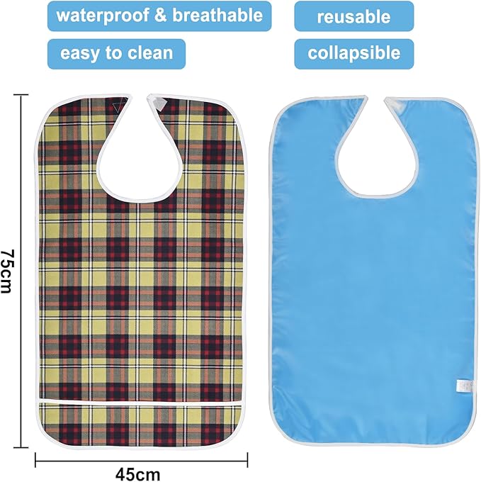 Adult Bibs, Waterproof Bib Clothing Protector with Crumb Catcher, Reusable Dining Bibs for Elderly, Men Women