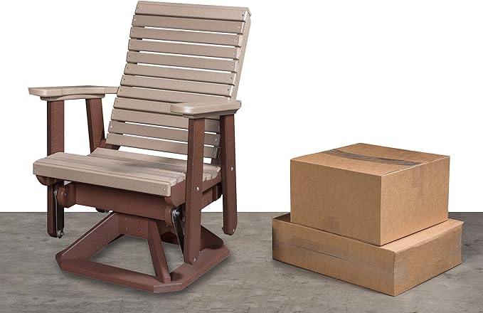 DutchCrafters Modern Horizontal Slat High Back Poly Glider Chair Outdoor Patio Furniture (Black & Light Gray)