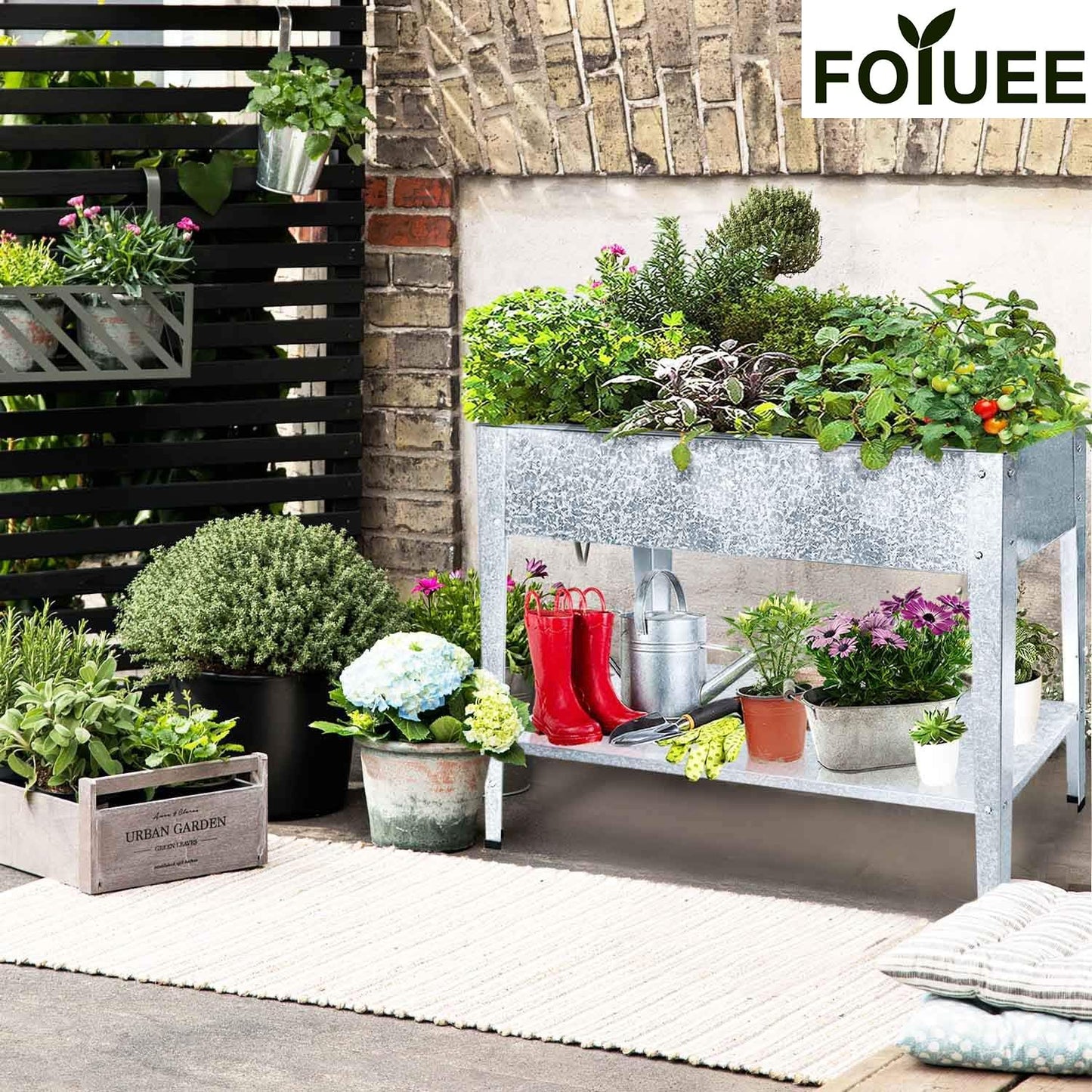 FOYUEE Galvanized Raised Garden Bed for Vegetables Elevated Planter Box with Legs Outdoor Patio Apartment Herb Container Metal