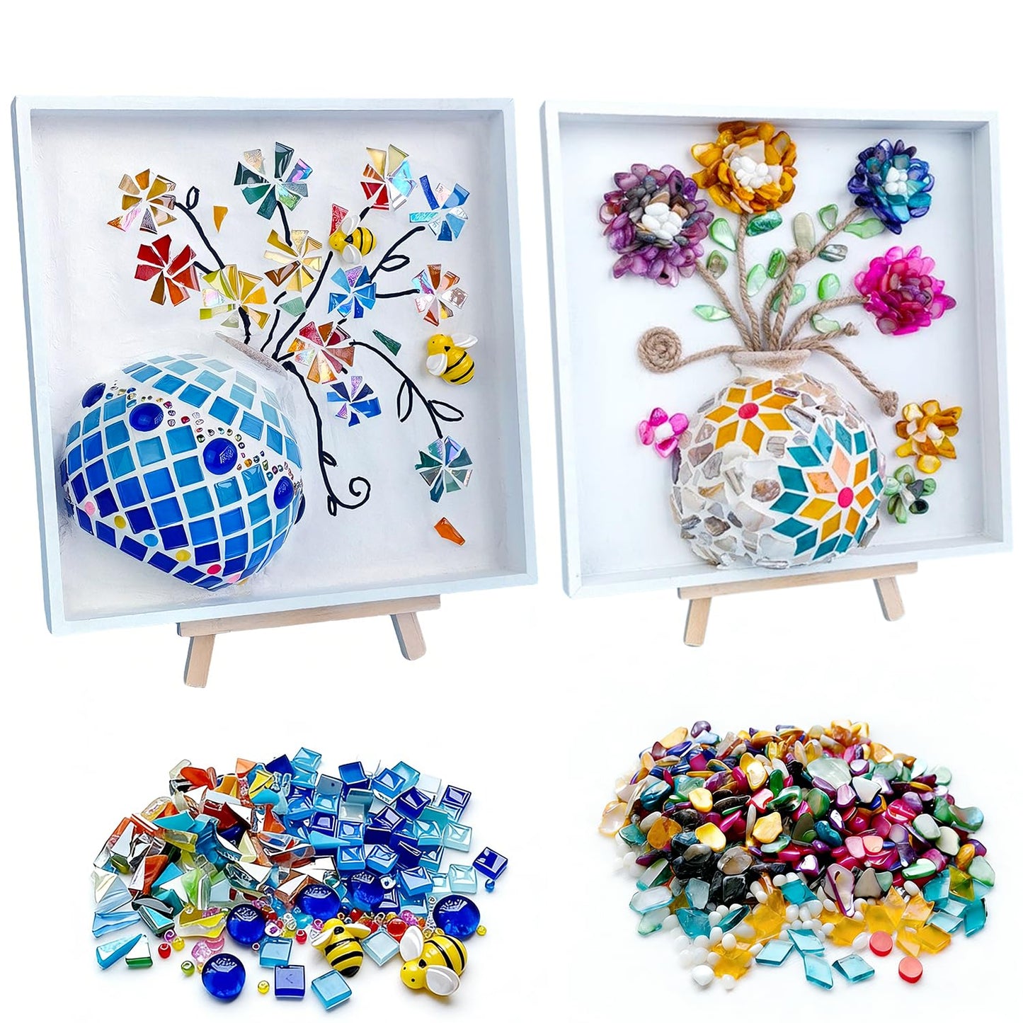 A&H Zier 2 Sets DIY Mosaic Vase Painting Kit with Cream Glue – Handmade Artwork for Adults, Complete Arts and Craft Kits for Home Decoration & Gift Making (2, Blue&Yellow)