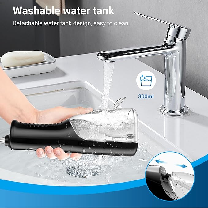 Cordless Oral Irrigator Water Flosser for Teeth, Gums & Braces - 4 Modes, 300ML Tank, 360° Rotatable Nozzle, IPX7 Waterproof, USB Rechargeable 2000mAh Battery for Home & Travel (M149 Pro - Black)
