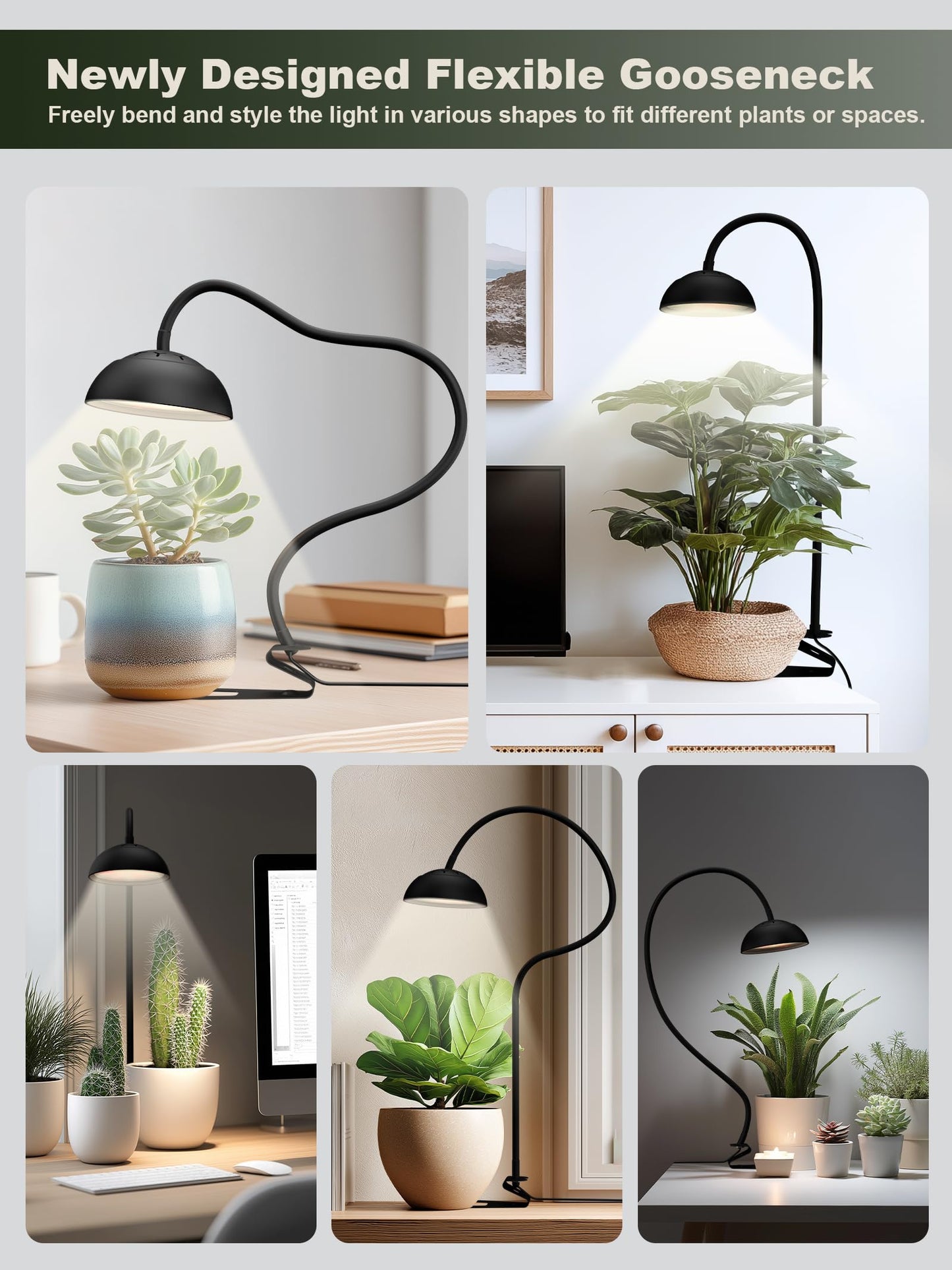 GLOWRIUM Smart Grow Lights for Indoor Plants,10W Full Spectrum Plant Lights with Bluetooth App Control, 360° Flexible Gooseneck Grow Lamp, Auto Timer 3/9/12Hrs, 10 Brightness for Small Plants, Black