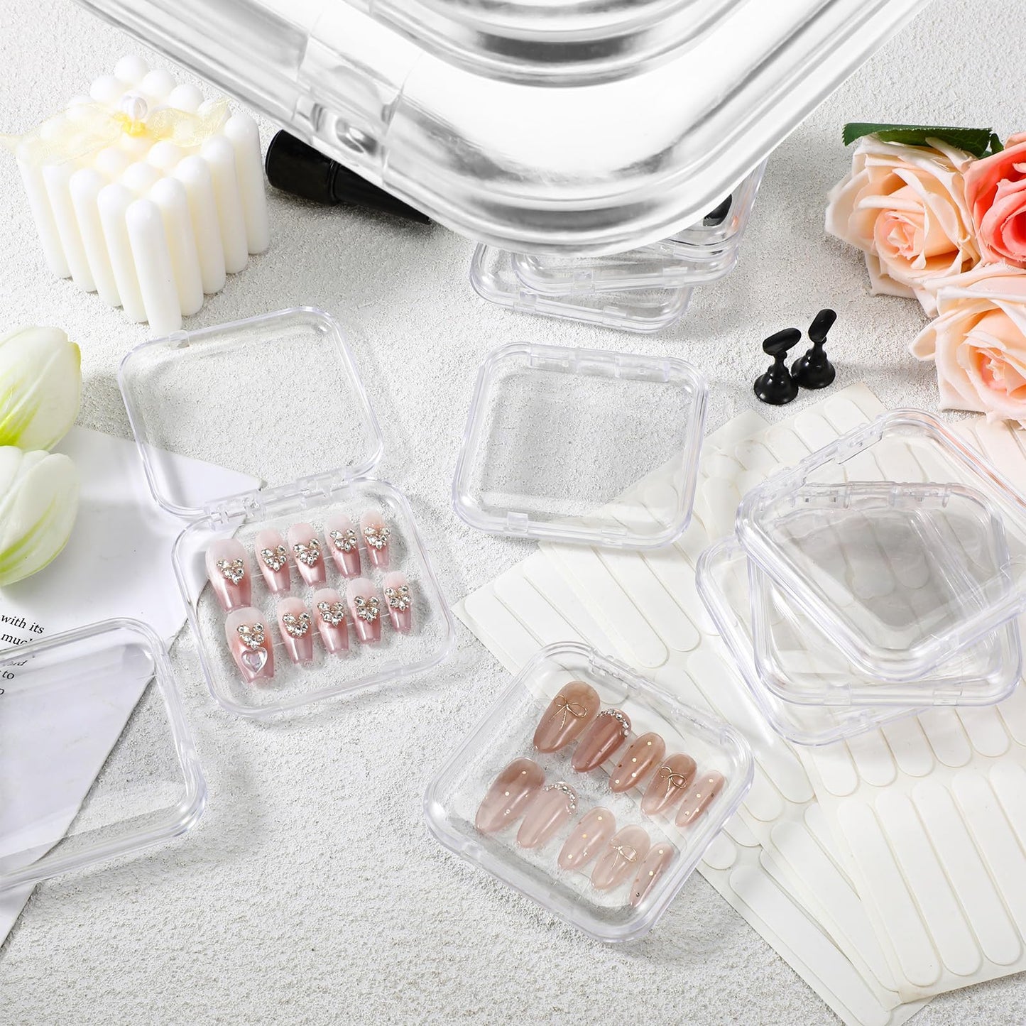 Yuanan 20pcs Press on Nail Storage Box with 90 Pcs Adhesive Double Sided Tape Nail Packaging for Press Ons Presses on Nails Container for Fake Nailes Storage Case Nails Display Art Business