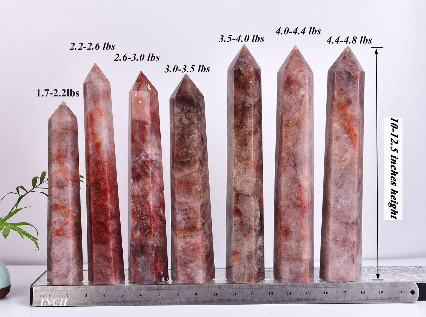 AMOYSTONE Large Red Hematoid Quartz Stone Wand Healing Crystal Obelisk Tower 6 Faceted Column Reiki Chakra Meditation Therapy 2.2-2.6 LBS
