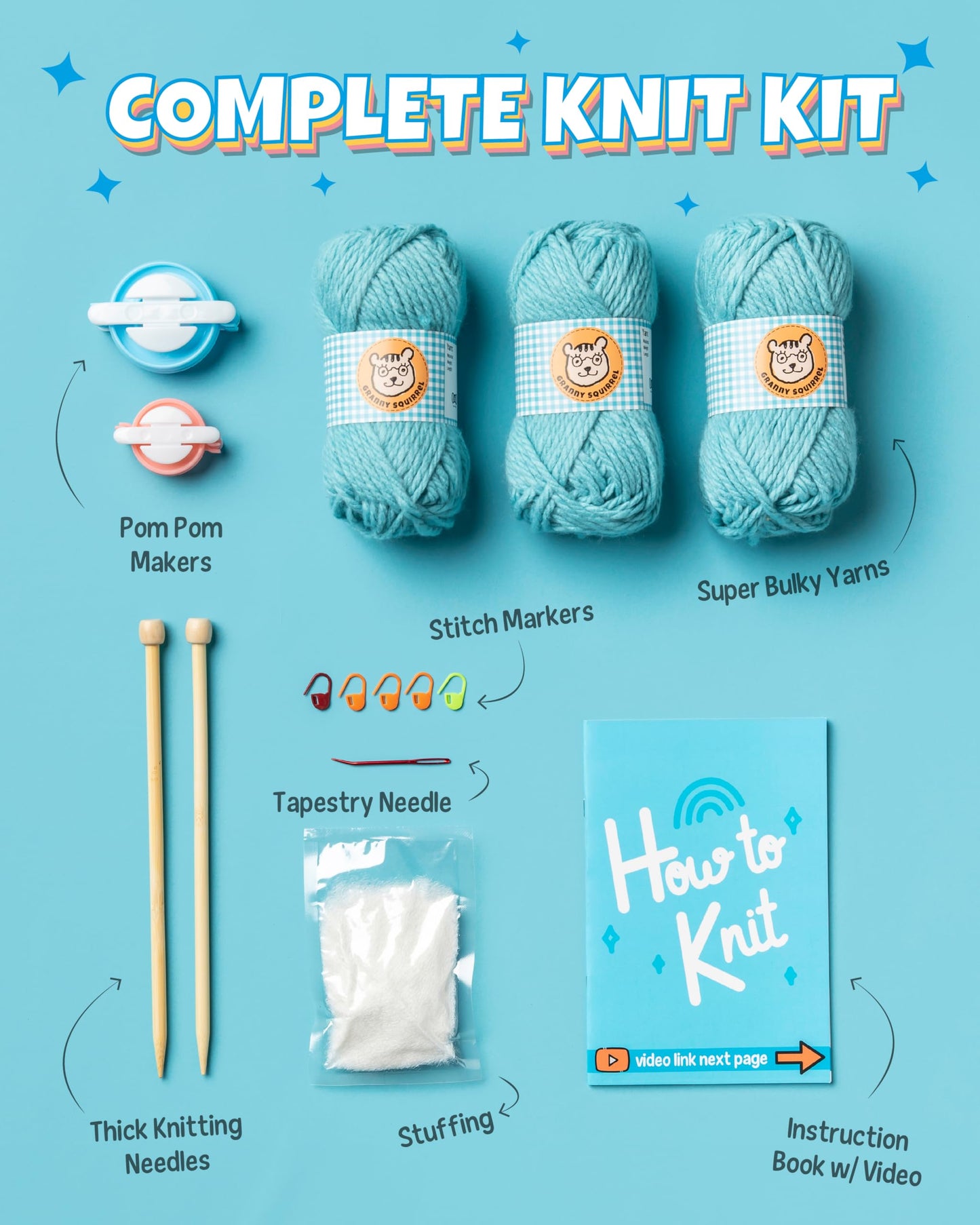 Complete Knitting Kit for Beginners - Learn to Knit Kit with Knitting Accessories Like Thick Beginner Yarn, Bamboo Needles for Beginners & More - Includes Video Tutorials & Written Guide