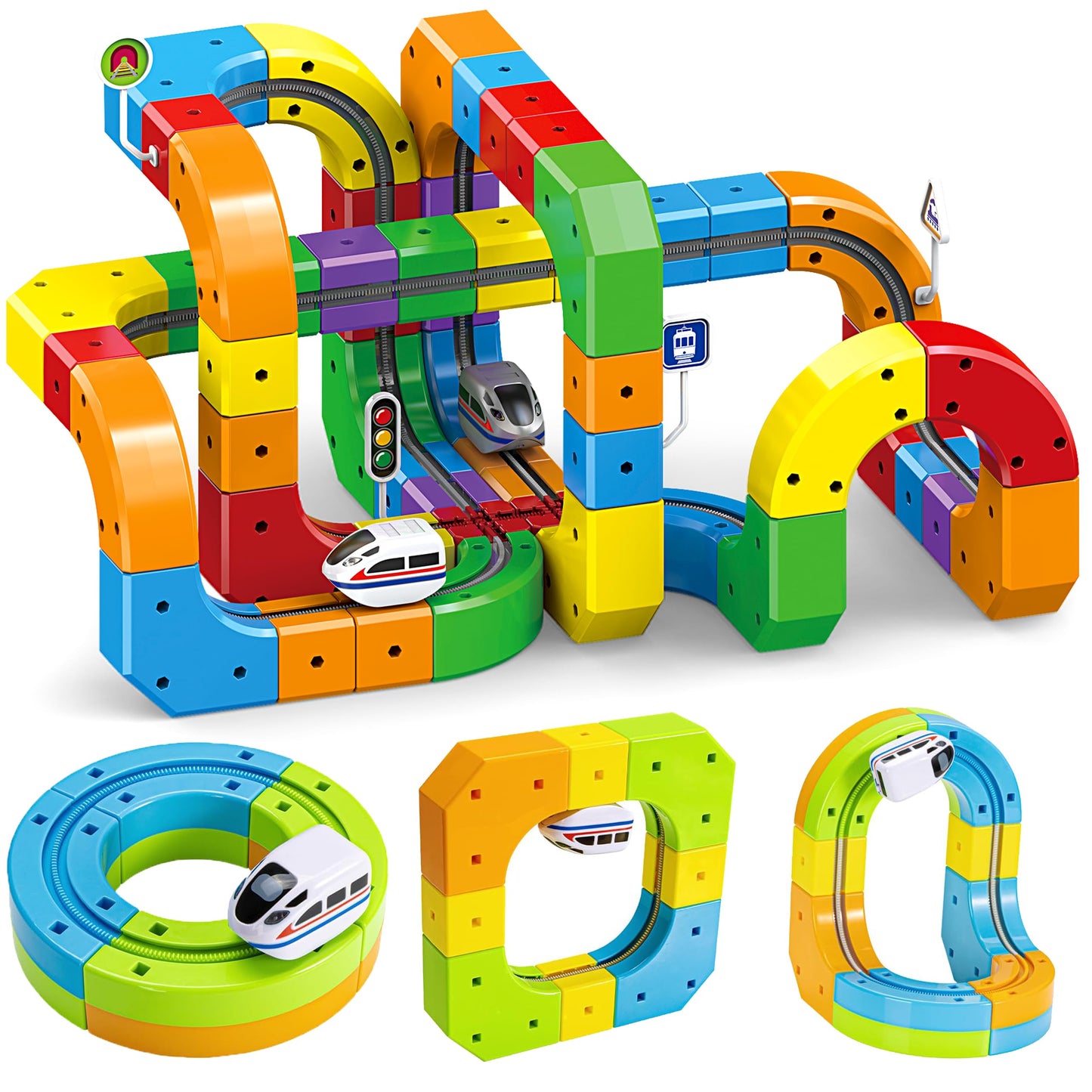 Electric Train Set for Kids Ages 3-8 - Modular 3D Flexible Race Track Building Toy with Gravity-Defying 360° Movement, STEM Learning Fun Gift(154 pcs Deluxe Set)