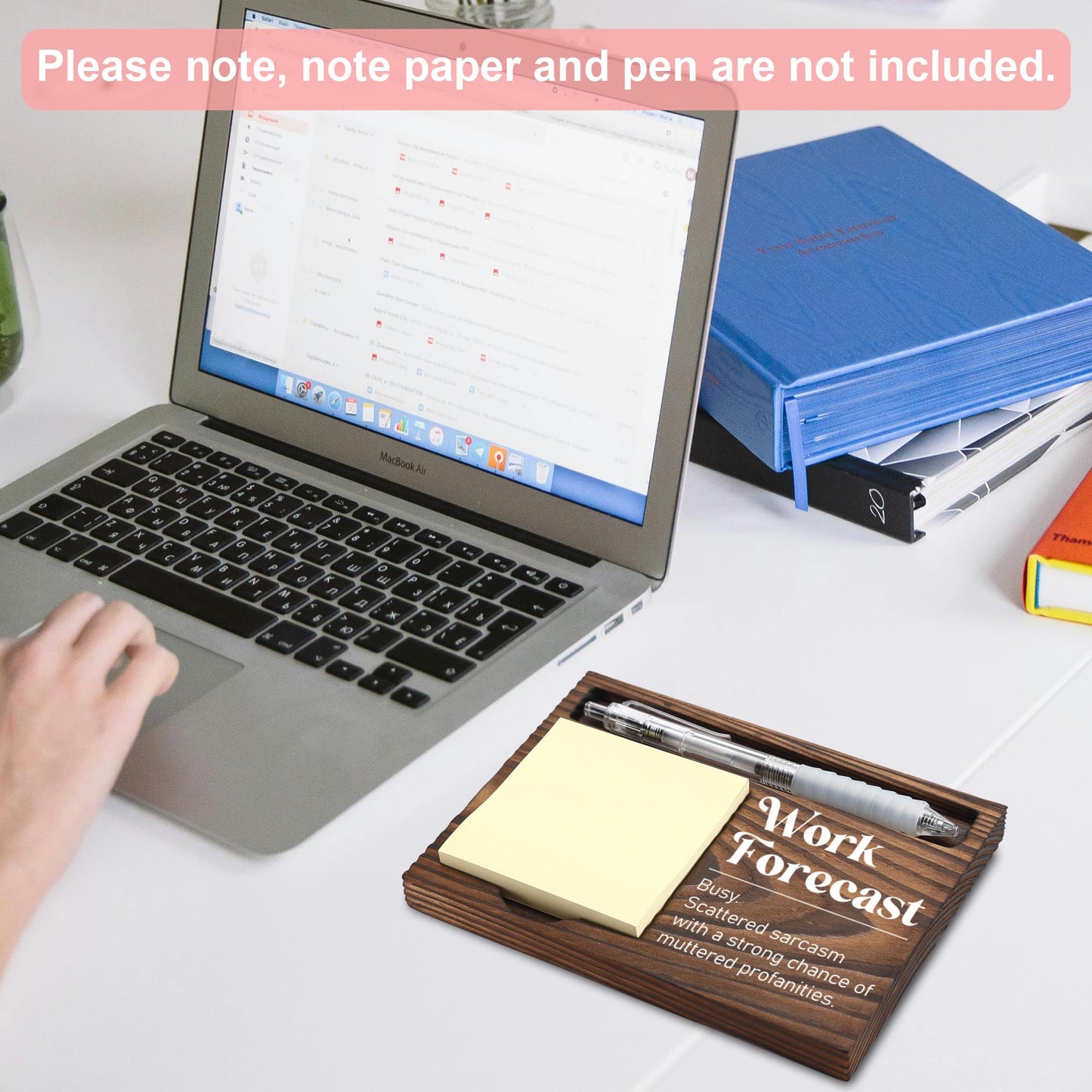 Funny Office Work Gifts for Coworker, Sarcastic Gag Going Away Farewell Gifts, Work Forecast Sticky Note Holder, Post-it Note Dispenser for Desk, Wooden Post-it Note & Pen Holder 6.5" x 4.7" - FTA110