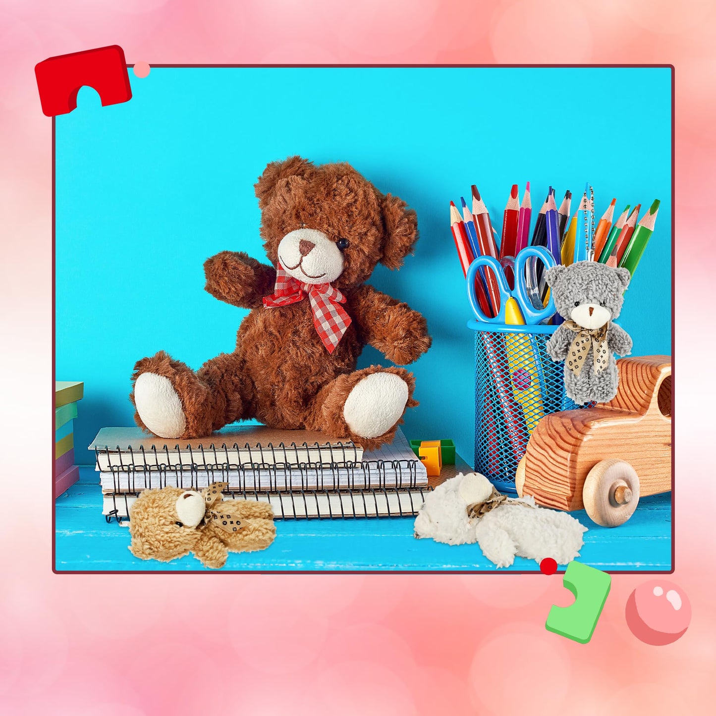Rcanedny 18 Pcs Mini Plush Teddy Bears 4.72 Inch Soft Stuffed Teddy Bear Small Plush Bear Keychain for DIY Crafts Birthday Valentine's Day Graduation Party Favors