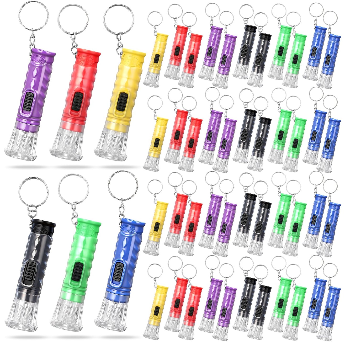 Jexine 50 Pcs Mini Flashlight Keychains Bulk with Lanyard Portable Small Plastic LED Key Chains Flashlights for Night Reading Emergency Hurricane Camping Hiking Party Favors(Assorted,Simple)