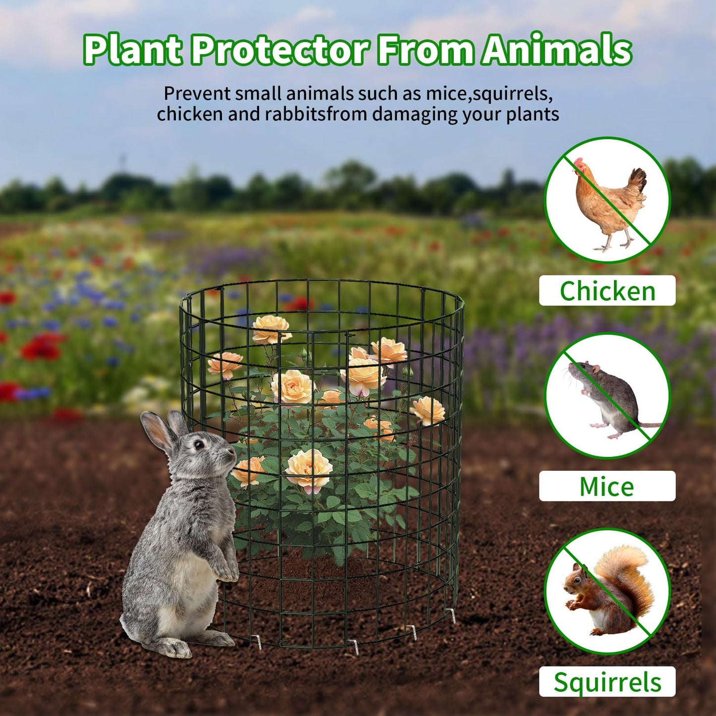 PASARA 10 Pack Plant Protectors from Animals, 13 Inch Round Cloche Plant Cages with Sturdy Chicken Wire Mesh, Garden Cages to Keep Animals Out for Vegetables & Flowers, Includes Support Stakes