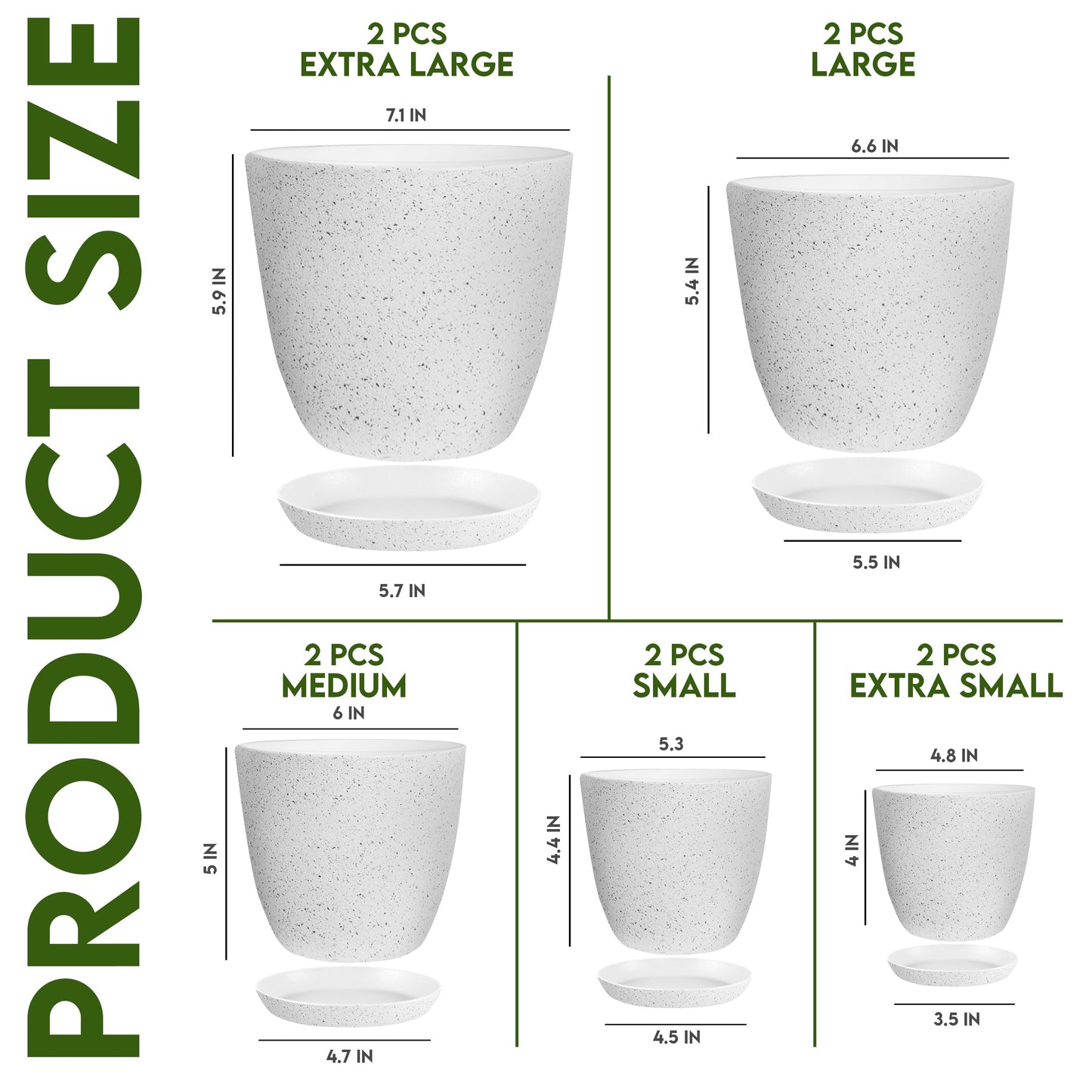 Utopia Home - Spotty Plant Pots Indoor with Drainage - 7/6.6/6/5.3/4.8 Inches Flower Pots - 10 Pack Plastic Planters - Ideal for Stocking Stuffers - (Speckled Grey, Pack of 10)