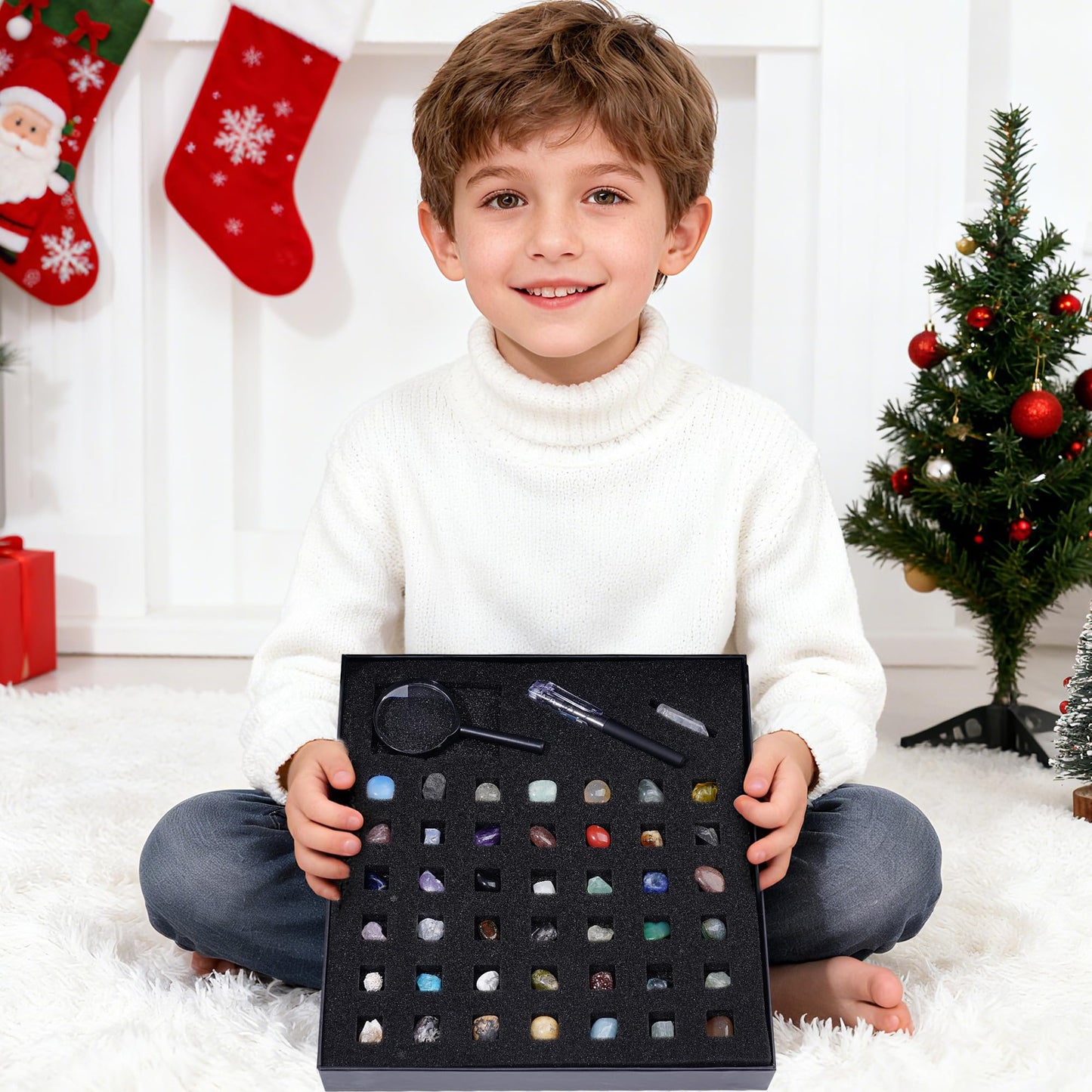 Rock Collection Starter Kit, 43 Pcs Rocks, Gemstones & Crystals Assorted Kit with Guide, Minerals Geology Education Science Gift for Adults Kids