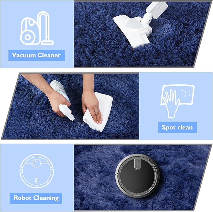 yulidayang Blue Fluffy Round Area Rugs for Bedroom,4'X4'Shag Circle Area Rugs for Living Room,Non Slip Fuzzy Plush Rug for Kids Room Boys Girls Room and Dorm Home Decor Rug