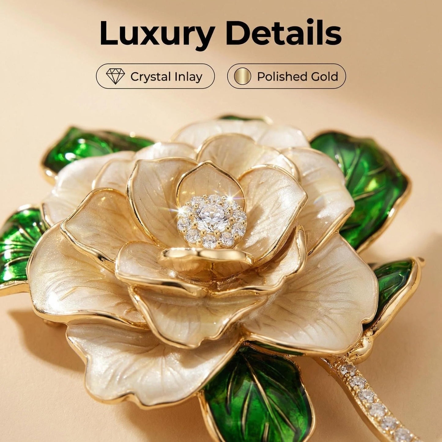 Brooch Pin - Gold Plated | Ideal Gift for Mom & Wife on Thanksgiving Day, Birthdays & Weddings (Camellia)
