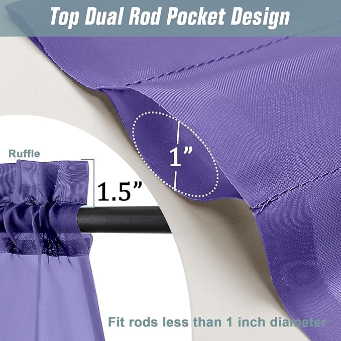 Purple Sheer Curtains Tier 30 Inches Length 2 Panels Set, Light Filtering Lightweight Soft Window Treatments Drapes, Cute Elegant Cafe Curtains for Nursery, Dual Rod Pocket, 2x42Wx30L Inches