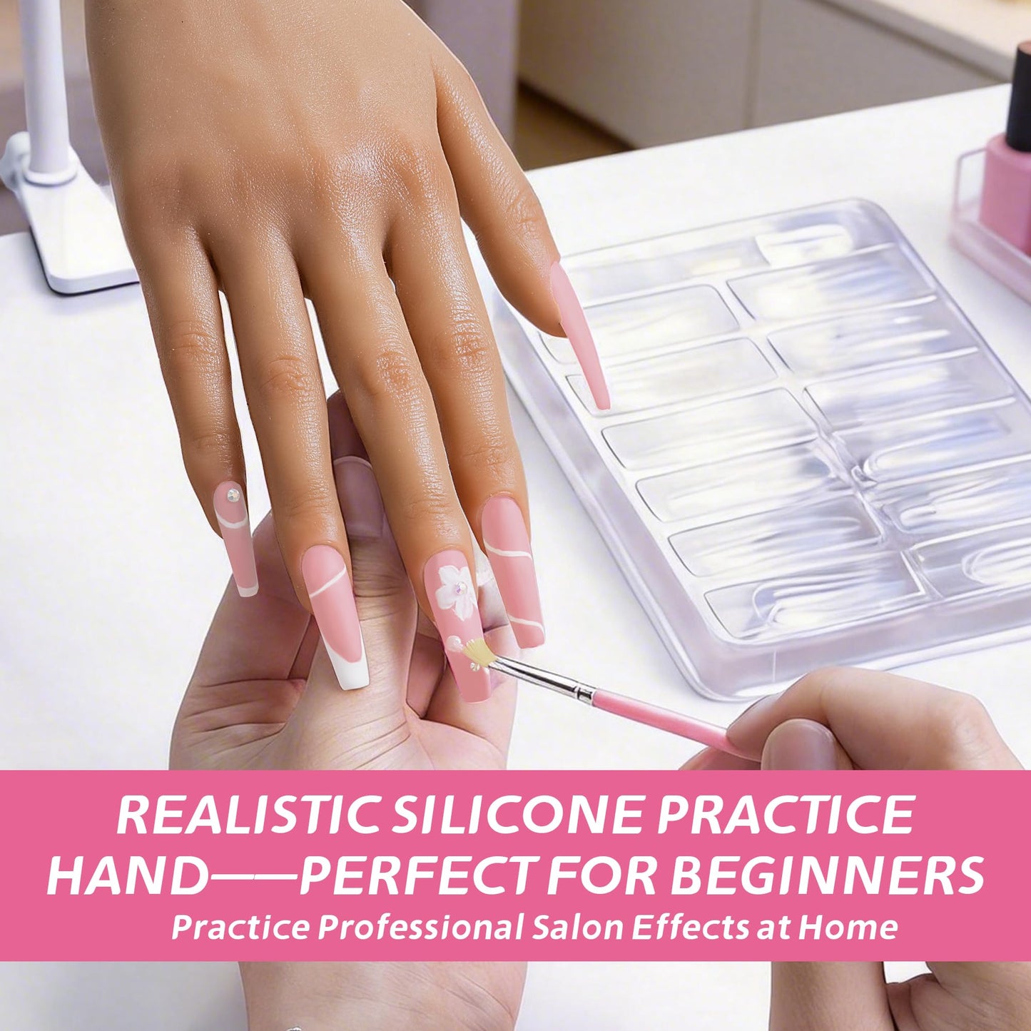 Veikmv Practice Hand for Acrylic Nails,Realistic Silicone Training Hand with Flexible Fingers for Nail Art Practice,Professional Mannequin Hand Model Kit for Gel Polish & Manicure Beginners