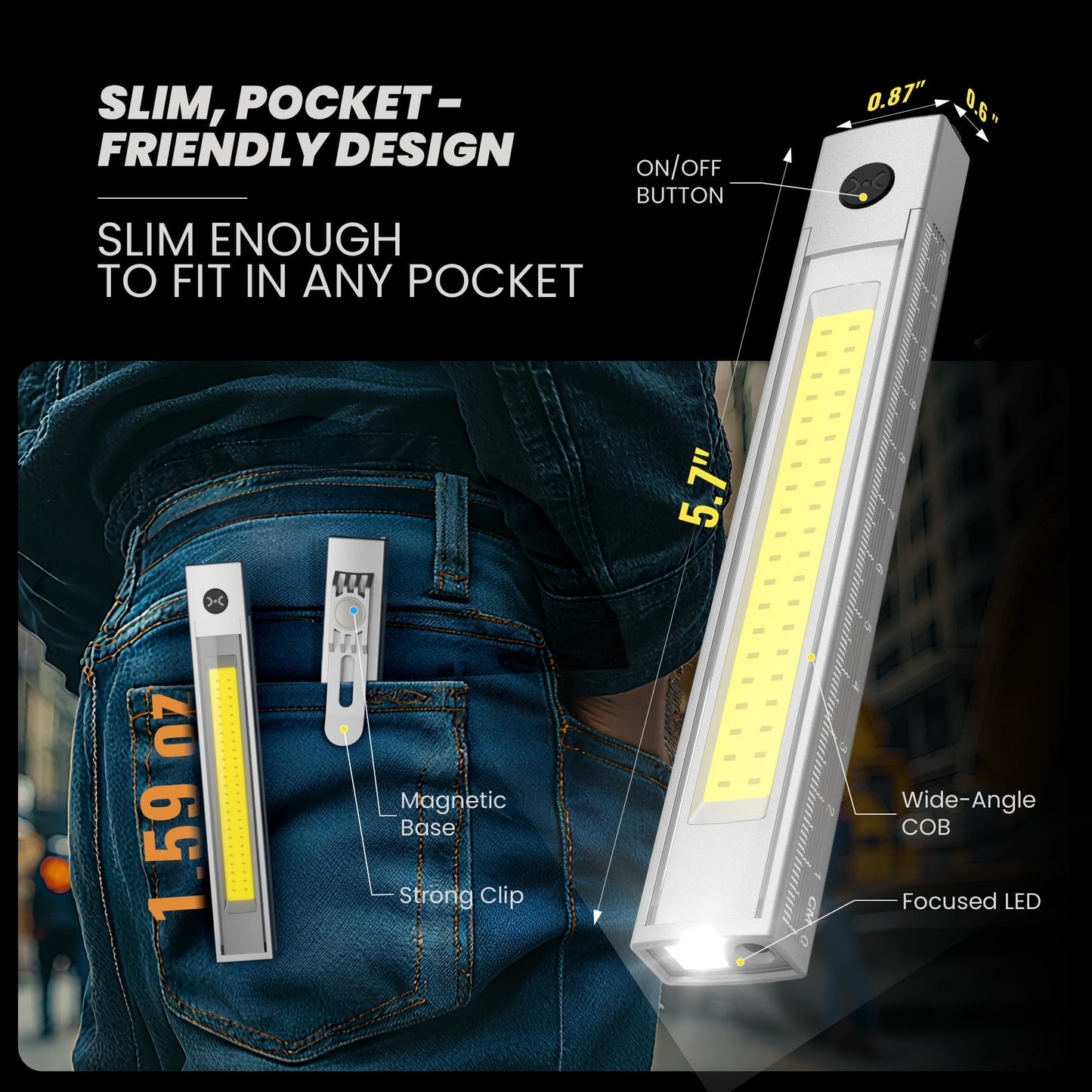 EGUKU Rechargeable Pen Light, 800 Lumen Pen Flashlights with COB Work Light, Portable LED Pocket Flashlight with 6 Light Modes, Clip Flashlight with Magnetic Base for Inspection, Work, Repair