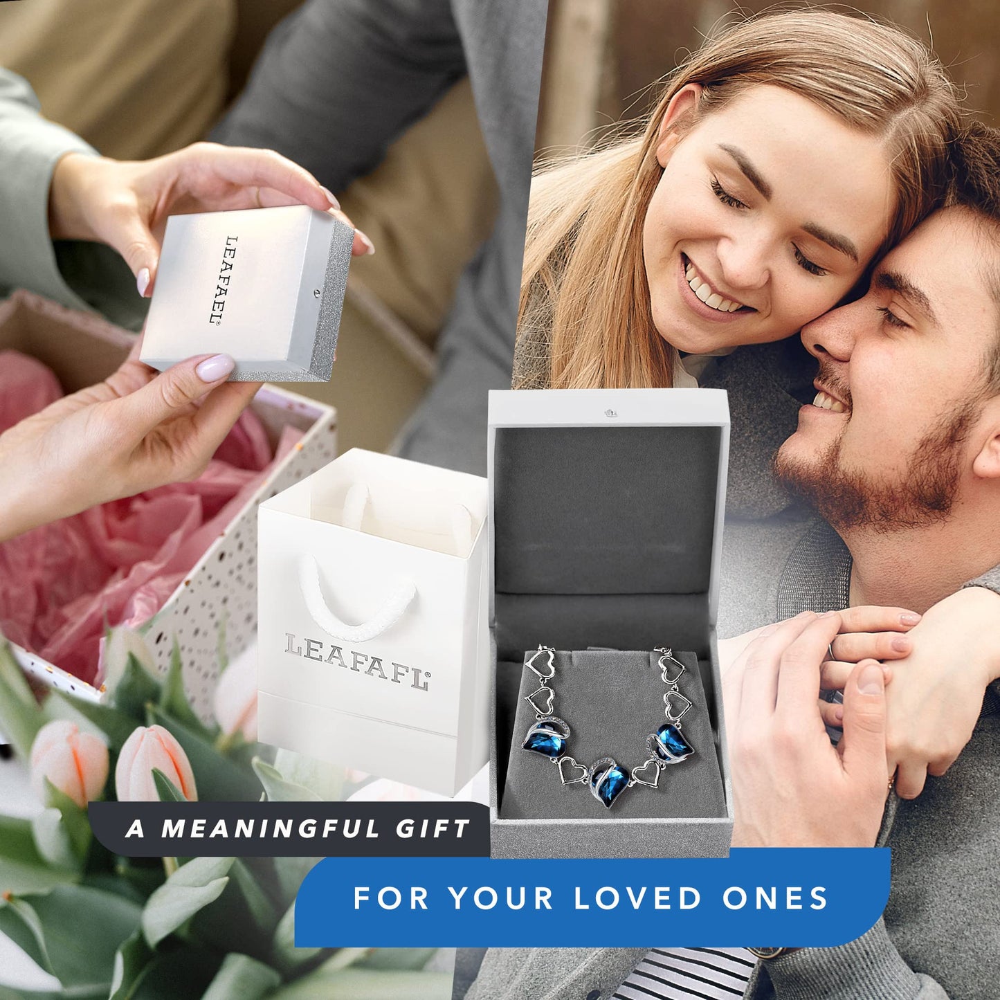 Leafael Infinity Love Heart Gift Bracelet for Women, September Birthstone Crystal, Bermuda Sapphire Blue, Silver Tone, 7-inch Chain and 2-inch Extender