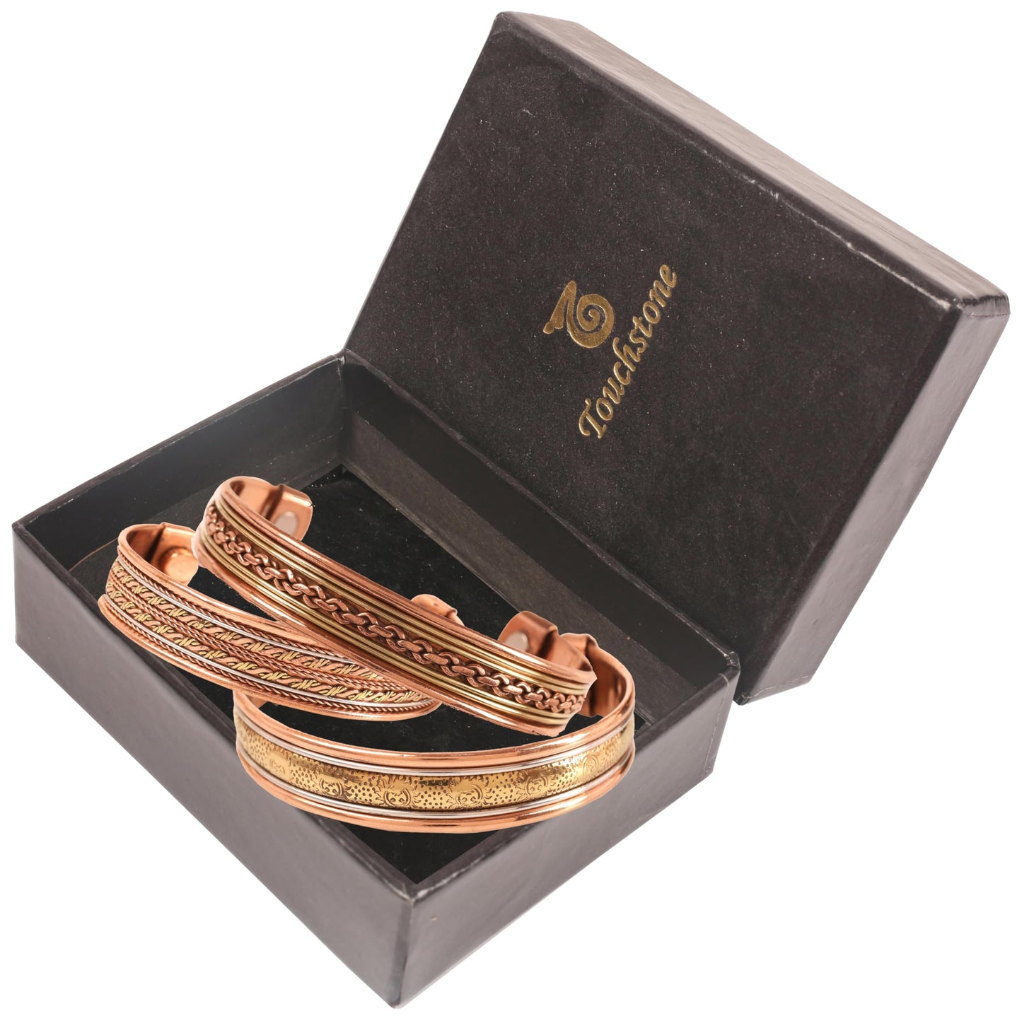 Touchstone copper bracelets | gift for men women |adjustable 100% pure solid real magnetic jewelry | handmade bracelet set combo | rope braided tibetan bangles. Set of 3 different designs