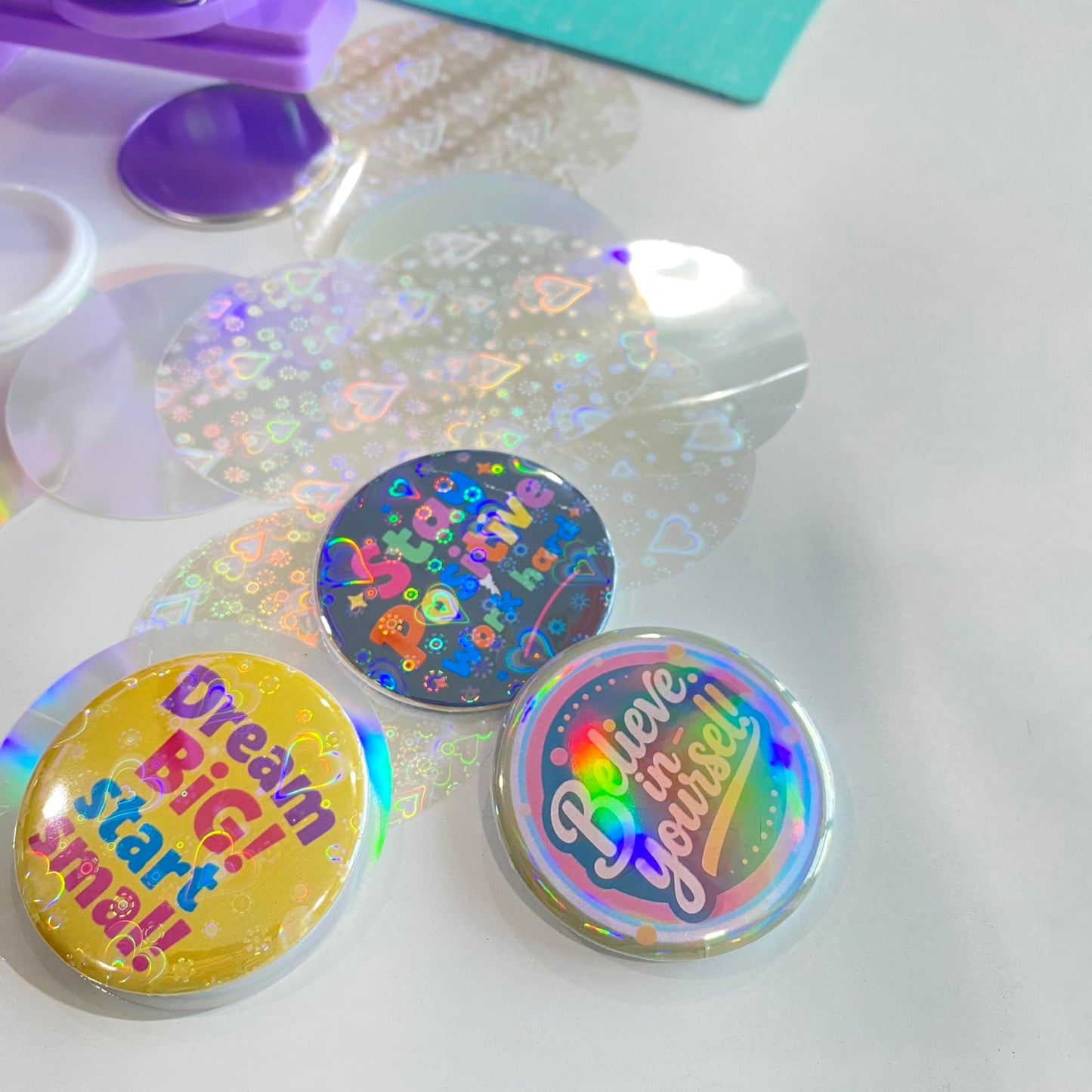 Button Pin Making Supplies 100 Sets 75mm(3'') Button Inserts for 75mm Button Maker Machine, Round Blank Badge Pin Refills with Metal Pin Back, Metal Cover, Glitter Film & One Plastic Washer