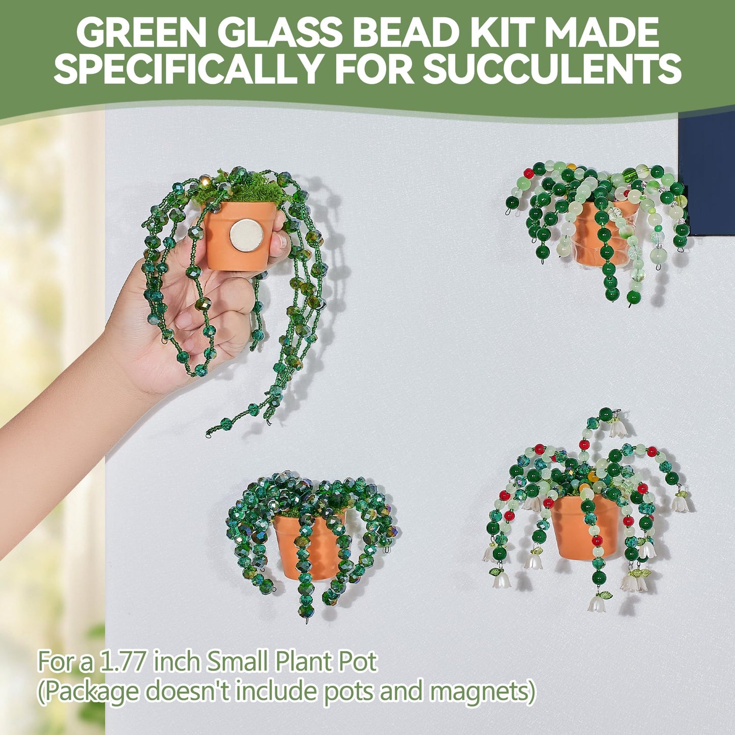 Green Glass Beaded Plant Kit, Forever Plant Beaded Leaf Flower Beads for Succulent Plant Jewelry Making and DIY Crafts