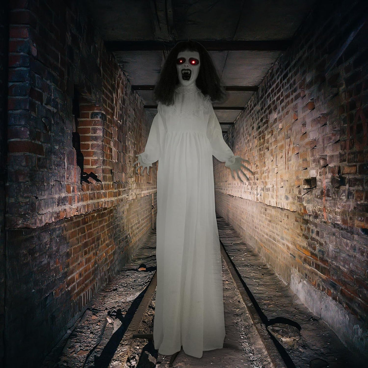 Haunted Hill Farm Life-Size Scary Demon Bride Halloween Animatronic with Touch Activated Lights and Sound, Battery Operated Indoor or Covered Outdoor Halloween Decorations for Home or Haunted House