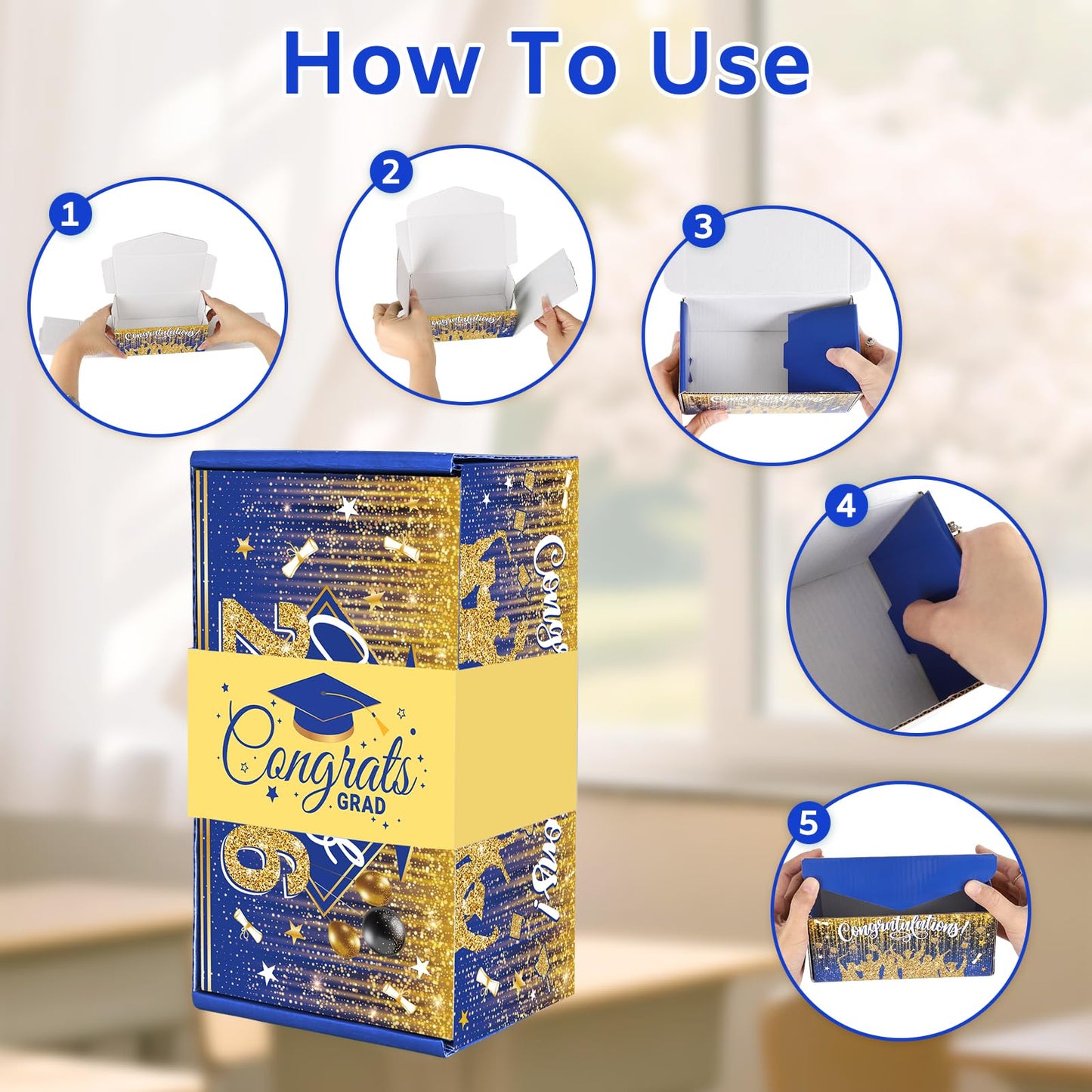 Sereliy Graduation Exploding Money Gift Boxes for Cash, 12 Pack Pop Up Surprise Money Box with Confetti, Blue Gold Graduation Explosion Gift Box for Cash Giving Class of 2026