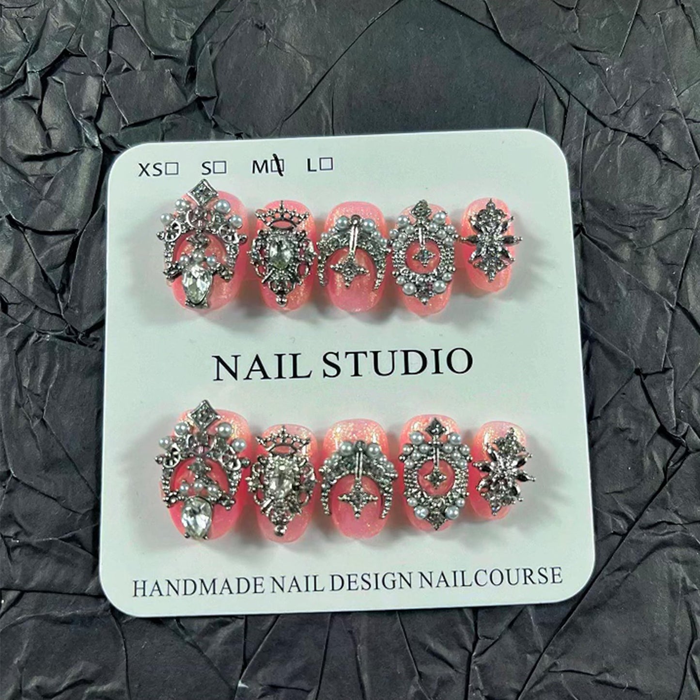 Short Press on Nails Handmade Nails 10Pcs Palace Style Pink Cat Eye Nail Art Manual Press on Nails for Women Party Holiday Photo 18mm Long Size L