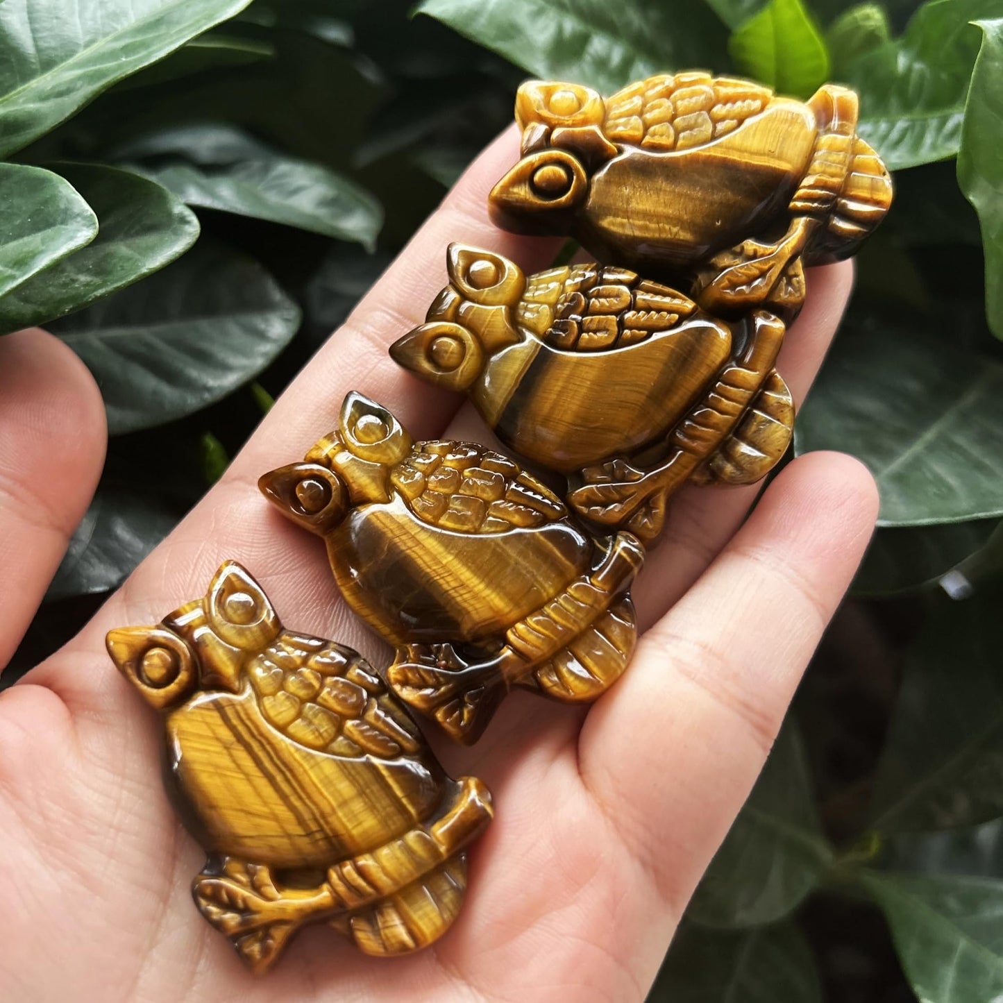 Bacatgem Natural Tiger's Eye Owl Figurines Crystals and Healing Stones,Haped DIY Pendant