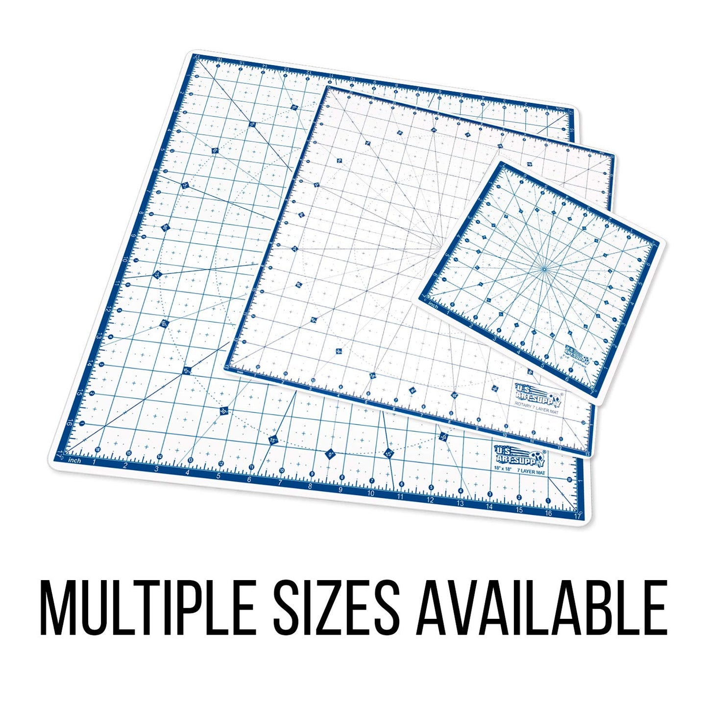 U.S. Art Supply 14" x 14" Self-Healing Cutting Mat 7-Ply - Rotary White/Blue Craft Mat, Non-Slip Cutting Mats for Crafts, Sewing, Quilting, Scrapbooking