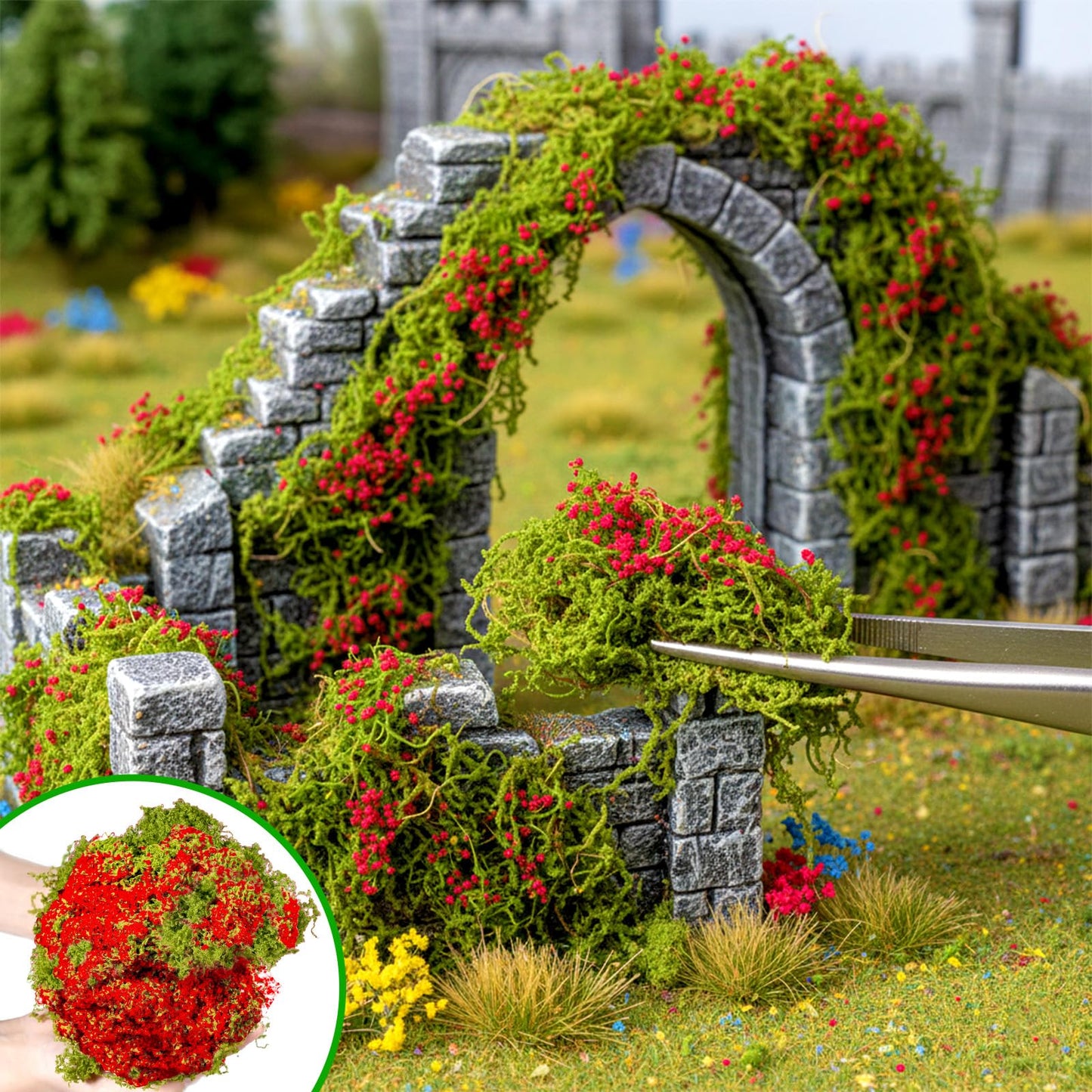 Warmtree Realistic Miniature Vines Simulation Vine Miniature Plants for DIY Mini Model Railway Fairy Garden Architecture Diorama Supplies Scenery Landscape Layout (Red)