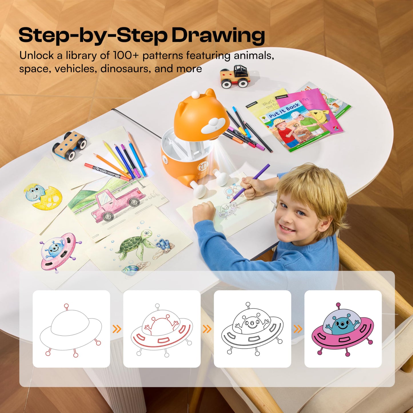 Caydo 3-in-1 AI Drawing Projector for Kids, SGS Certified Eye Protection, T3 Kids Art Projector from Basics Tracing to Step-by-Step Drawing and AI Creative Studio, Birthday Gift for Kids Ages 5-12
