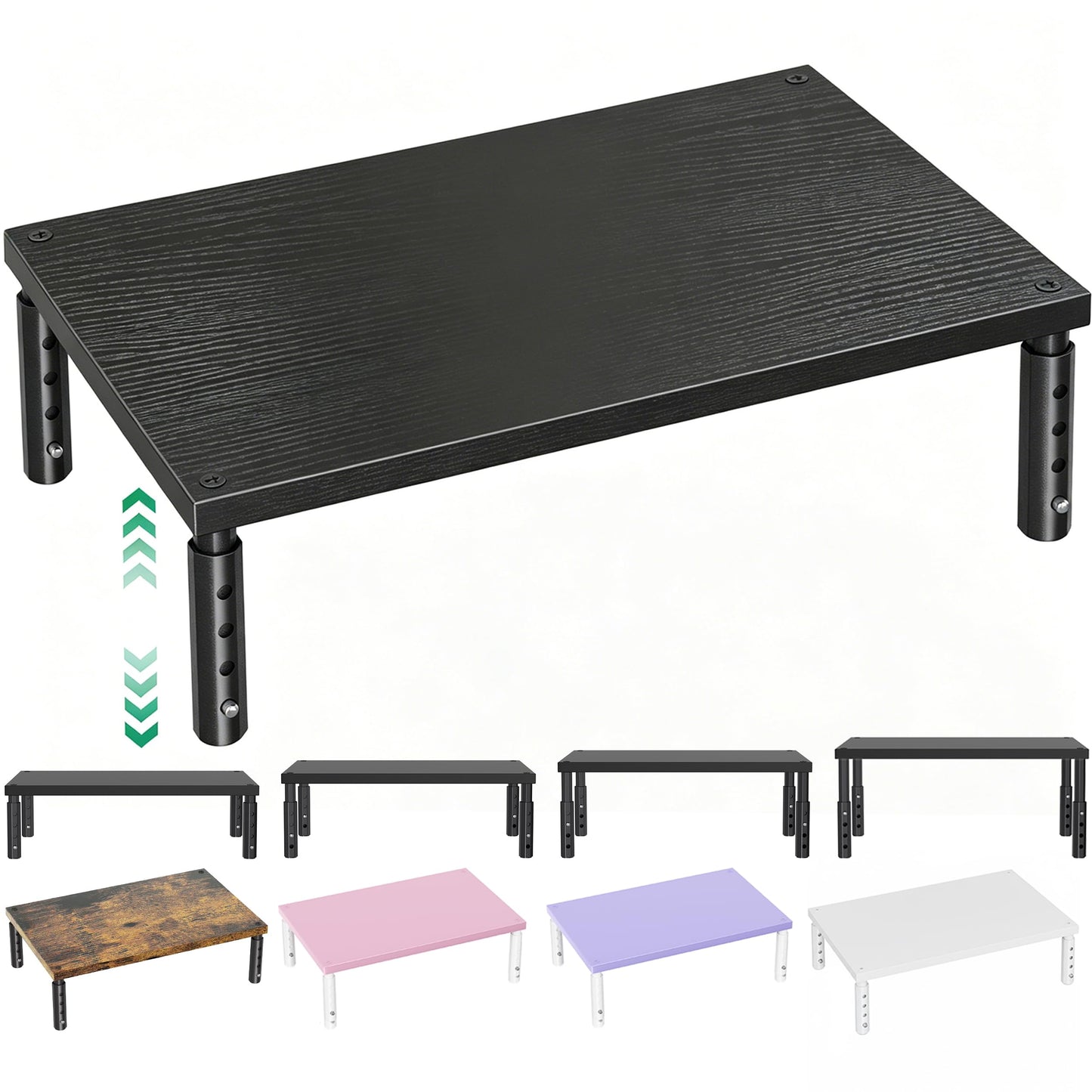 OPNICE Desk Organizers and Accessories, Adjustable Computer Monitor Stand Riser, Laptop Stand for Desk, Office Desk Accessories & Workspace Organizers for Home Office, Black Wood