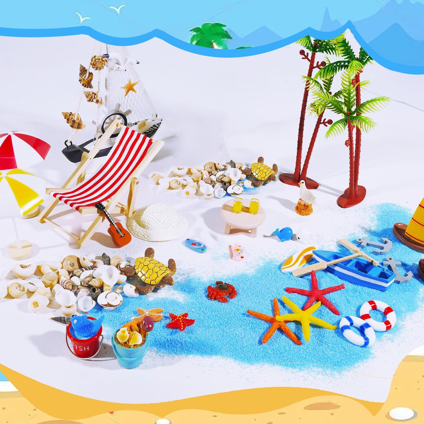 Pamonrueer 39 Pcs Miniature Summer Beach Accessories Ocean Diorama Supplies Sand Box Beach Theme Cake Decorations Sea Animal Figurines Shell Cake Topper Party Gifts Diorama Projects