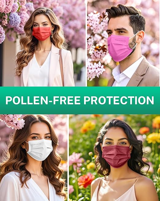 Disposable Face Masks Made in USA, 4 Ply for Families, Students, Breathable All-Day Wear & Safety, FSA HSA Eligible, ASTM Level 3 Medical Grade, 50 Pack, Rose Red