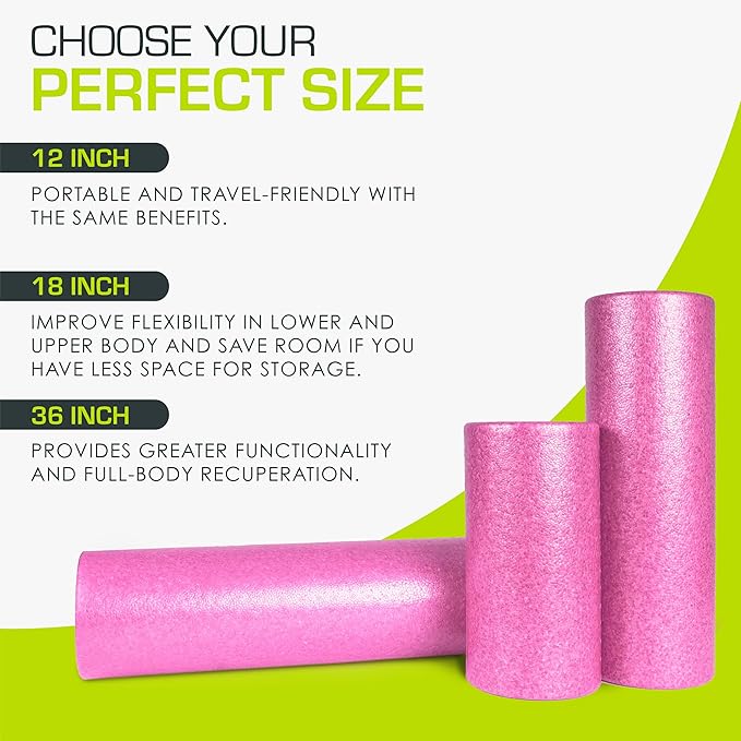 ProsourceFit High Density Foam Rollers 18 - inches Long, Firm Full Body Athletic Massager for Back Stretching, Yoga, Pilates, Post Workout Trigger Point Release, Pink