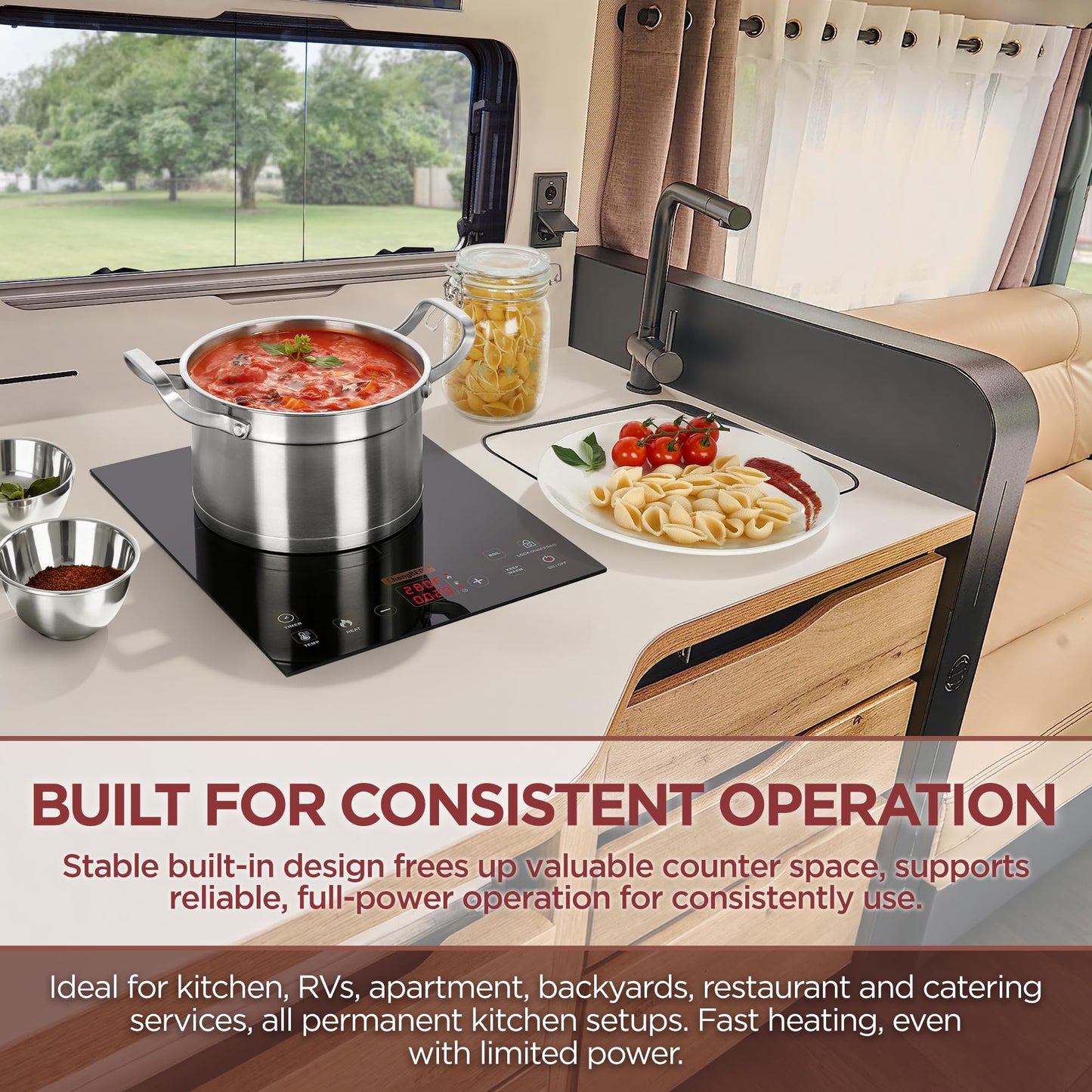 ChangBERT Built-in & Countertop Induction Cooktop, NSF-Certified Commercial Grade Single Induction Burner, Large 8” Heating Coil, Low Noise, Precise Temperature Control for Apartments RVs Food Station