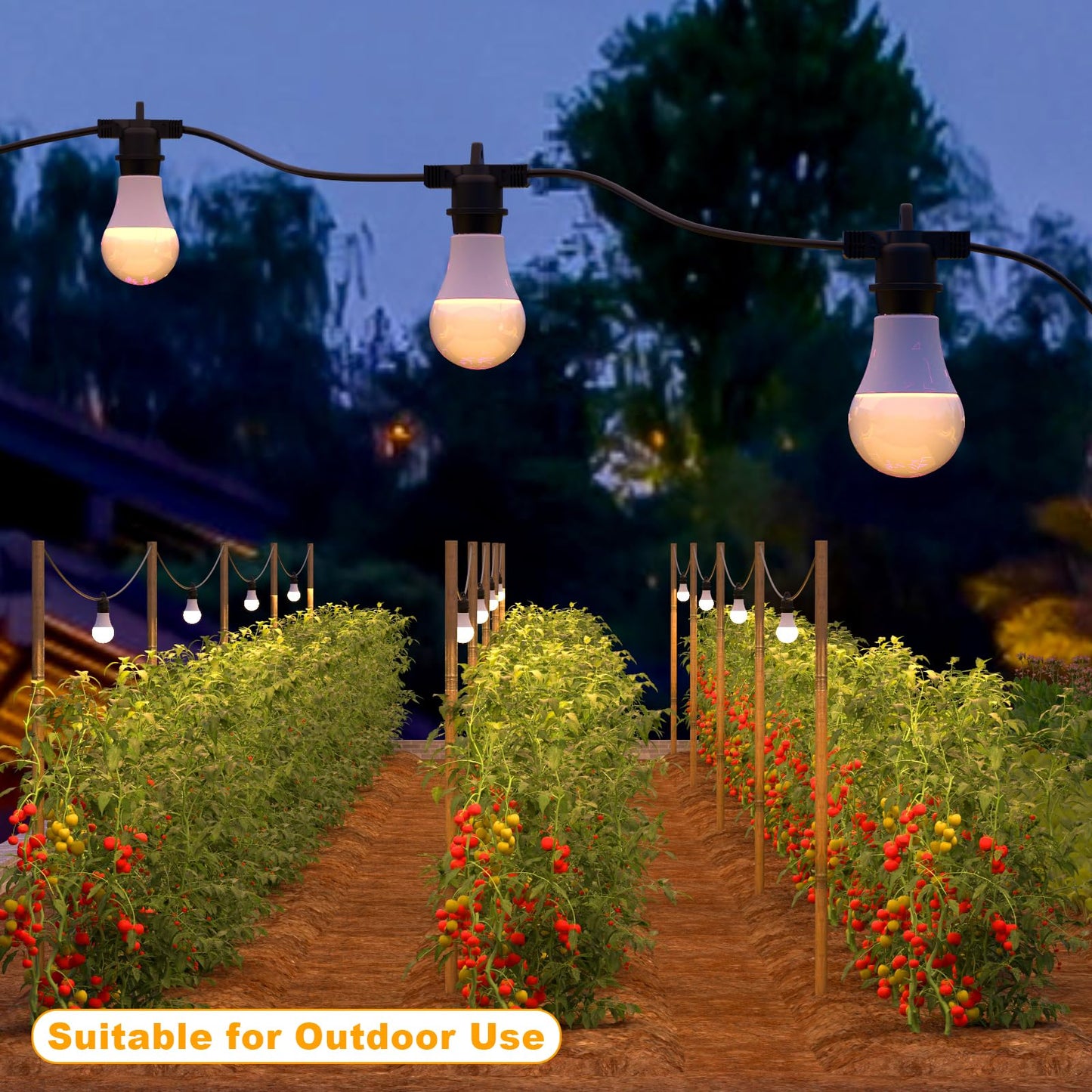 LED Grow Light Bulbs on a 22 ft Rainproof String, 90W Waterproof Full Spectrum Hanging Plant Growing Lamps, E26 Base for Backyard, Garden, Farm (6 Lights)