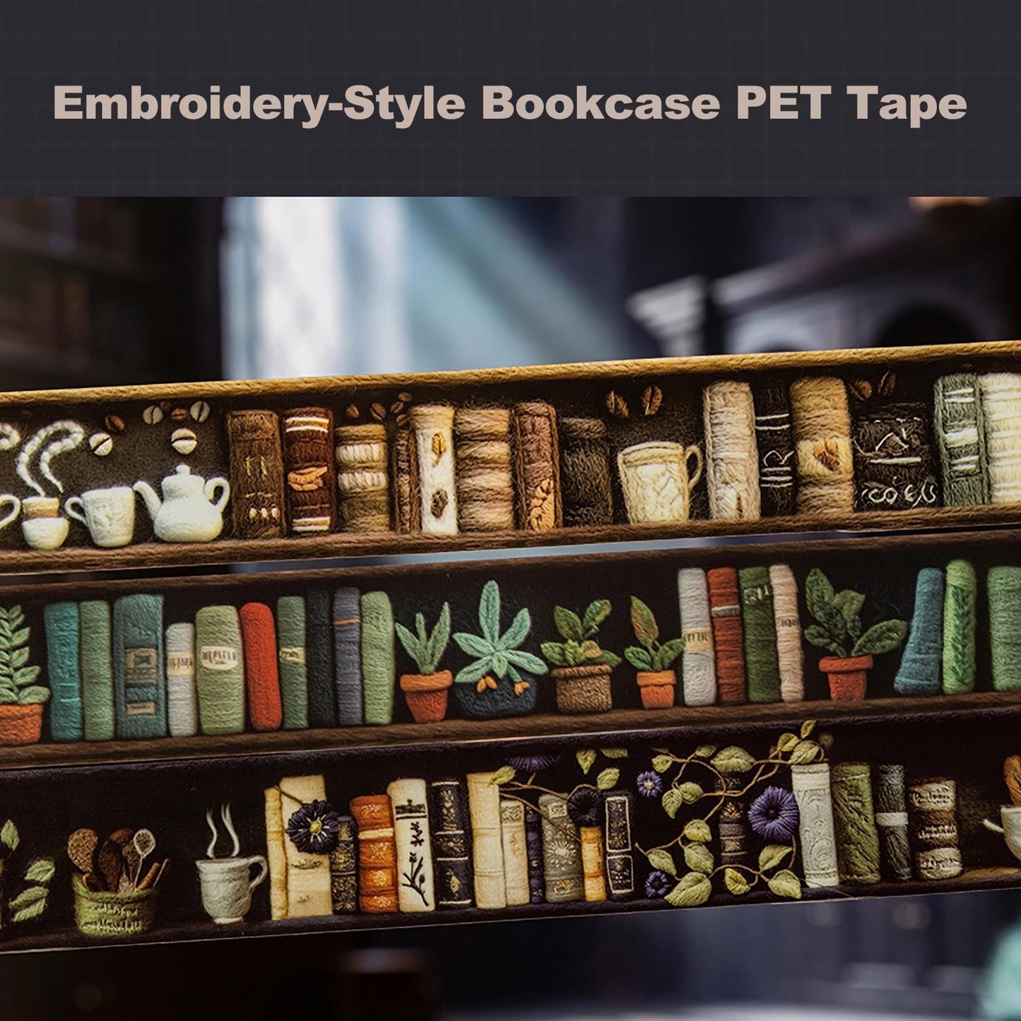 AuriicLeaf Magician’s Bookcase PET Tapes – 6 Rolls of Fantasy Embroidery-Style Bookcase Designs with Clip, for Scrapbook, Journal, Junk Journal, Planner and DIY Decor