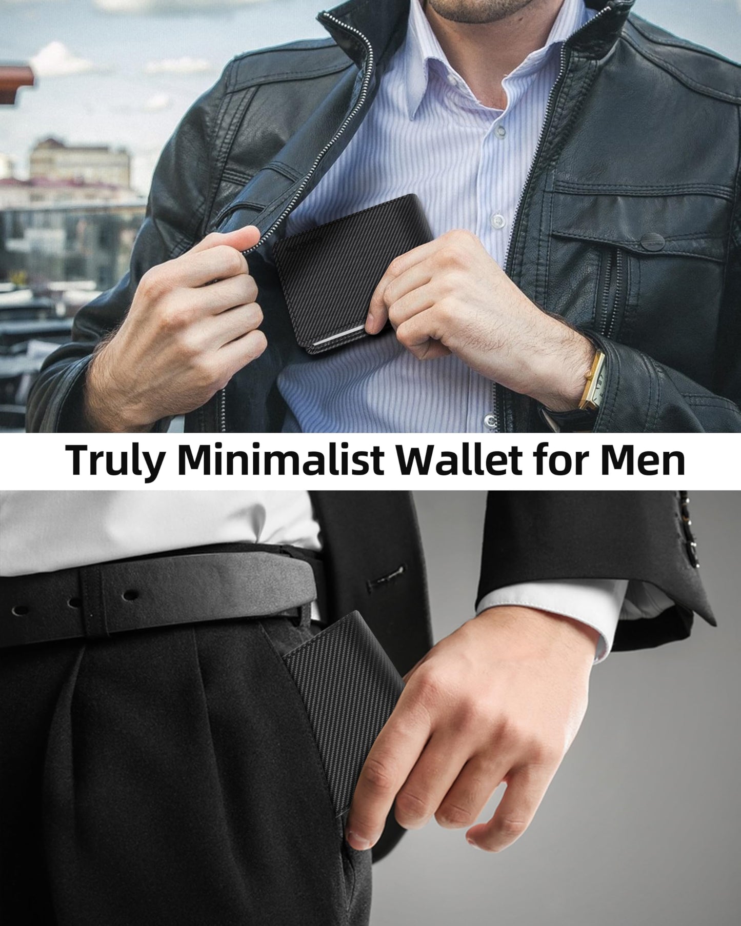 Wallet for Men, Built-in Bluetooth Tracker with Apple Find My (iOS Only), RFID Blocking Bifold Mens Air Tag Wallet with GPS Tracker, Rechargeable Wallets Finder, Gift for Him, Carbon Black