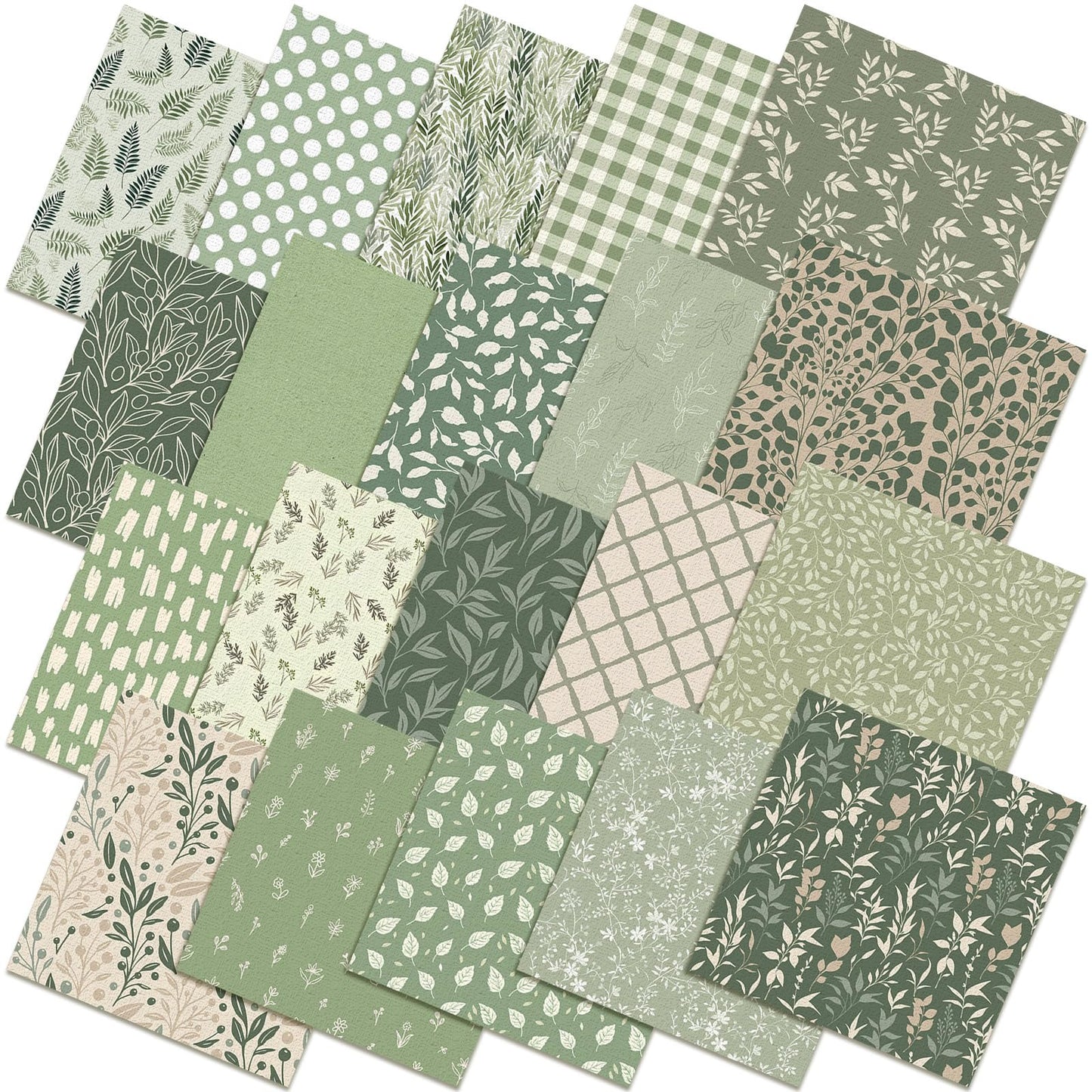 Tegeme 40 Pcs 10 x 10 Inches Sage Green Floral Fabric Squares Vintage Greenery Precut Fabric Bundle Retro Eucalyptu Gingham Polka Dot Spring Leaves Printed Sewing Sheet for Craft DIY Quilting Sewing