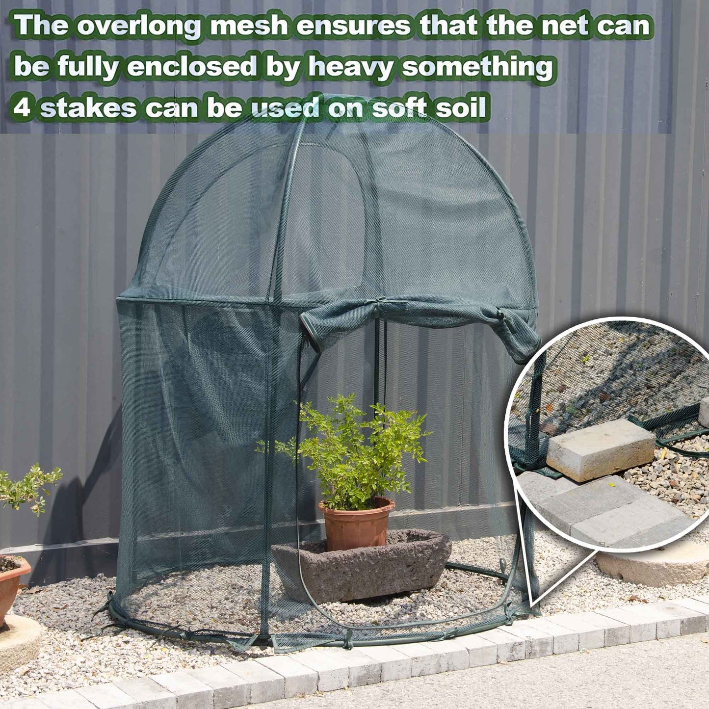 Round 4'x4' Large Plant Mesh Cover 4.9FT Tall Crop Netting Cage Pest Guard Cover for Vegetables Fruits Durable Plant Gardening Net