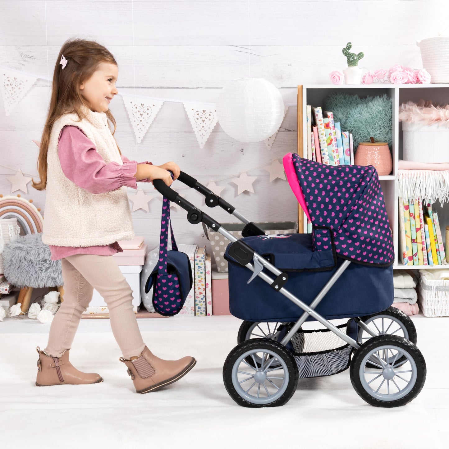 Bayer Trendy Doll Pram Stroller, Adjustable Handle, Pretend Play Toy with Storage Bag, 18 in
