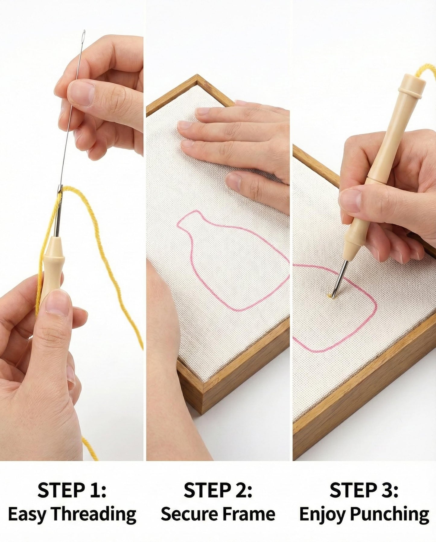 AceList 16" Punch Needle Kit with Wood Display Frame for Adults Beginners, Complete Rug Hooking Set with Adjustable Hoop, 30% Extra Yarn & Pattern Fabric, DIY Home Wall Decor Gift (Flower Vase)