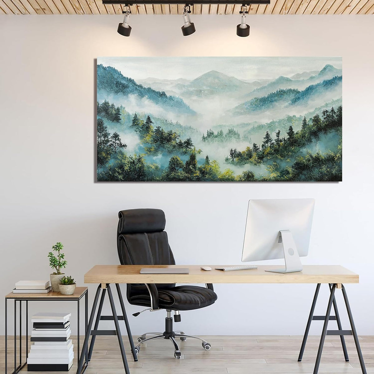 Canvas Wall Art Decor Artwork for Walls Mountain Botanical Wall Art Decor Large Landscape Wall Art for Living Room White Foggy Forest Wall Art Prints for Room Ofiice Bedroom Wall Decor 24" x 48"