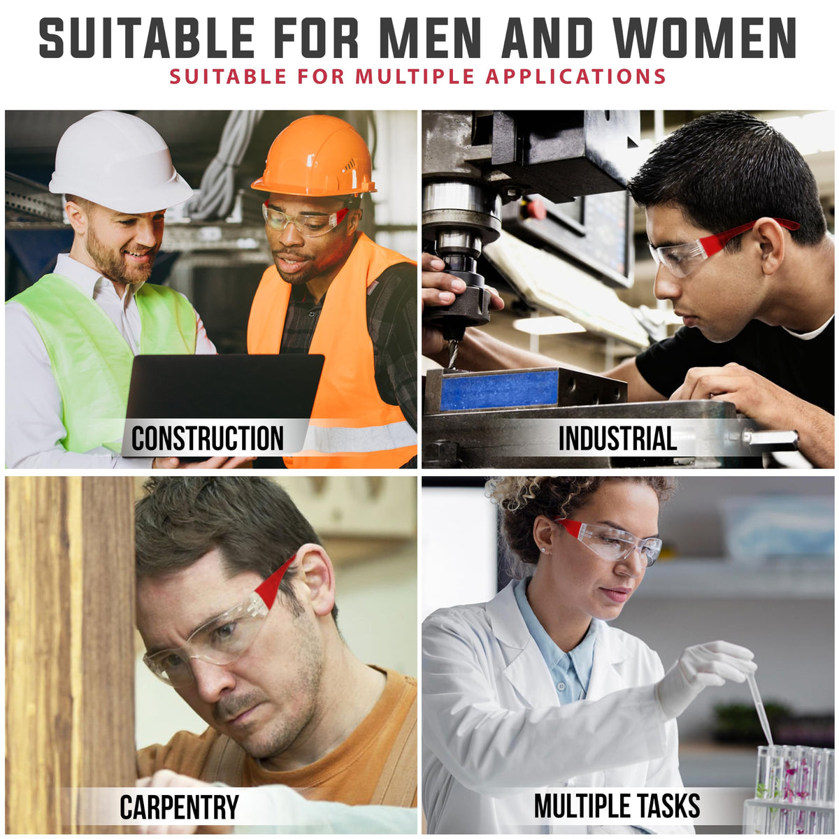 Clear Lens Red Temple Safety Glasses Bulk 6 Pack (6 Count)