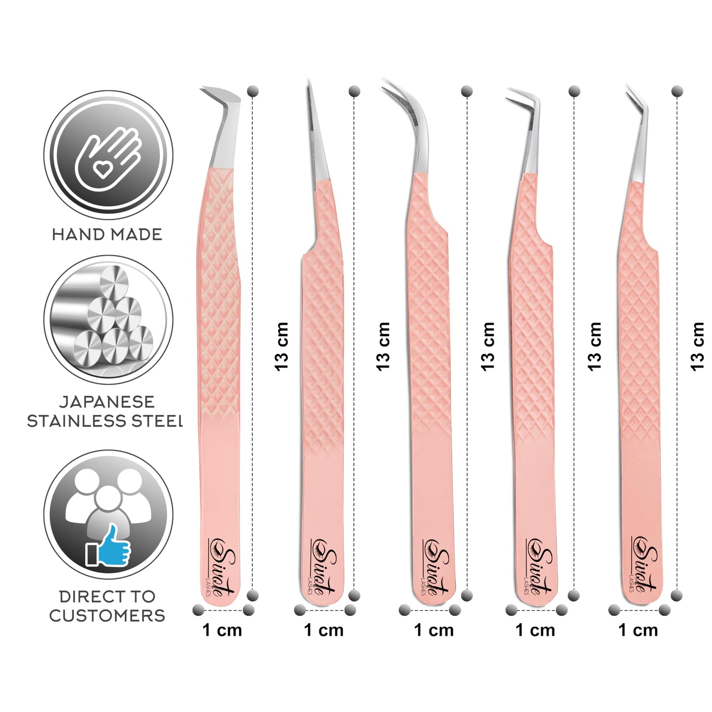 SIVOTE Lash Tweezers for Eyelash Extensions, Pack of 5 Peach – Lash Extension Tweezers Set with Diamond Grip, Precision Fiber Tip for Volume Eyelash Extensions