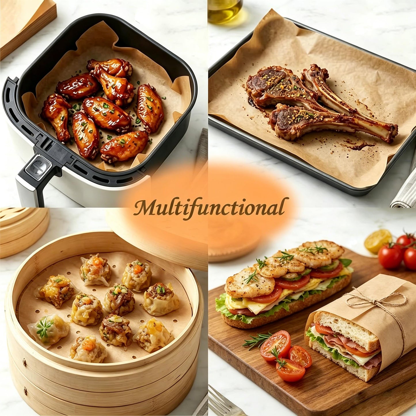 120Pcs Unbleached Parchment Paper Sheets, 12 x 16 Inch Precut, Non-Stick & Greaseproof, Perfect for Baking, Grilling, Air Fryer, Steaming & Roasting, Fits Small Sheet Pans