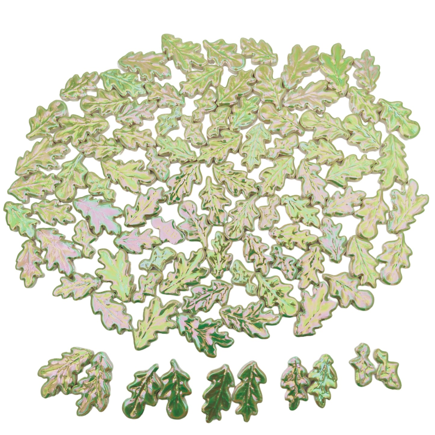 1.1lb Wavy Leaf Ceramic Mosaic Tiles, 5 Size (1.06-1.57") Random Making Creative Mosaic Pieces for DIY Mosaic Craft Supplies, Home, Outdoor Decor (Iridescent Light Green)